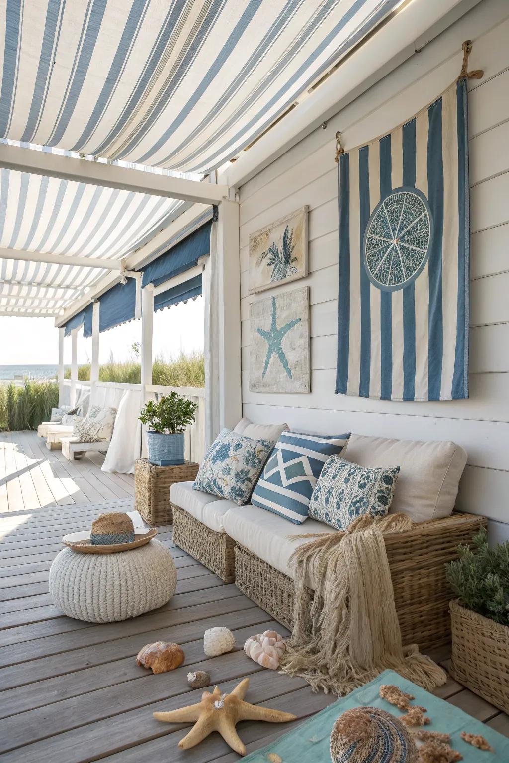 Nautical stripes bring coastal vibes to patios.