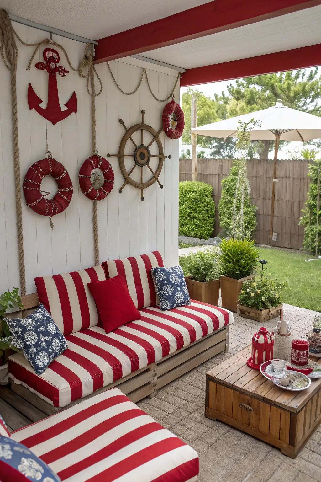 Transform your patio into a seaside escape with nautical decor.