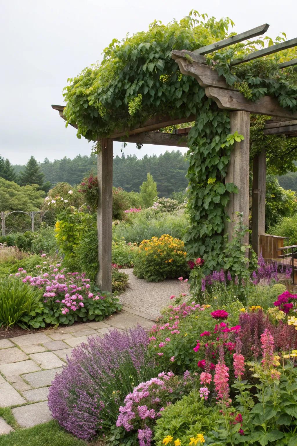 A garden pergola creates a seamless connection with nature.