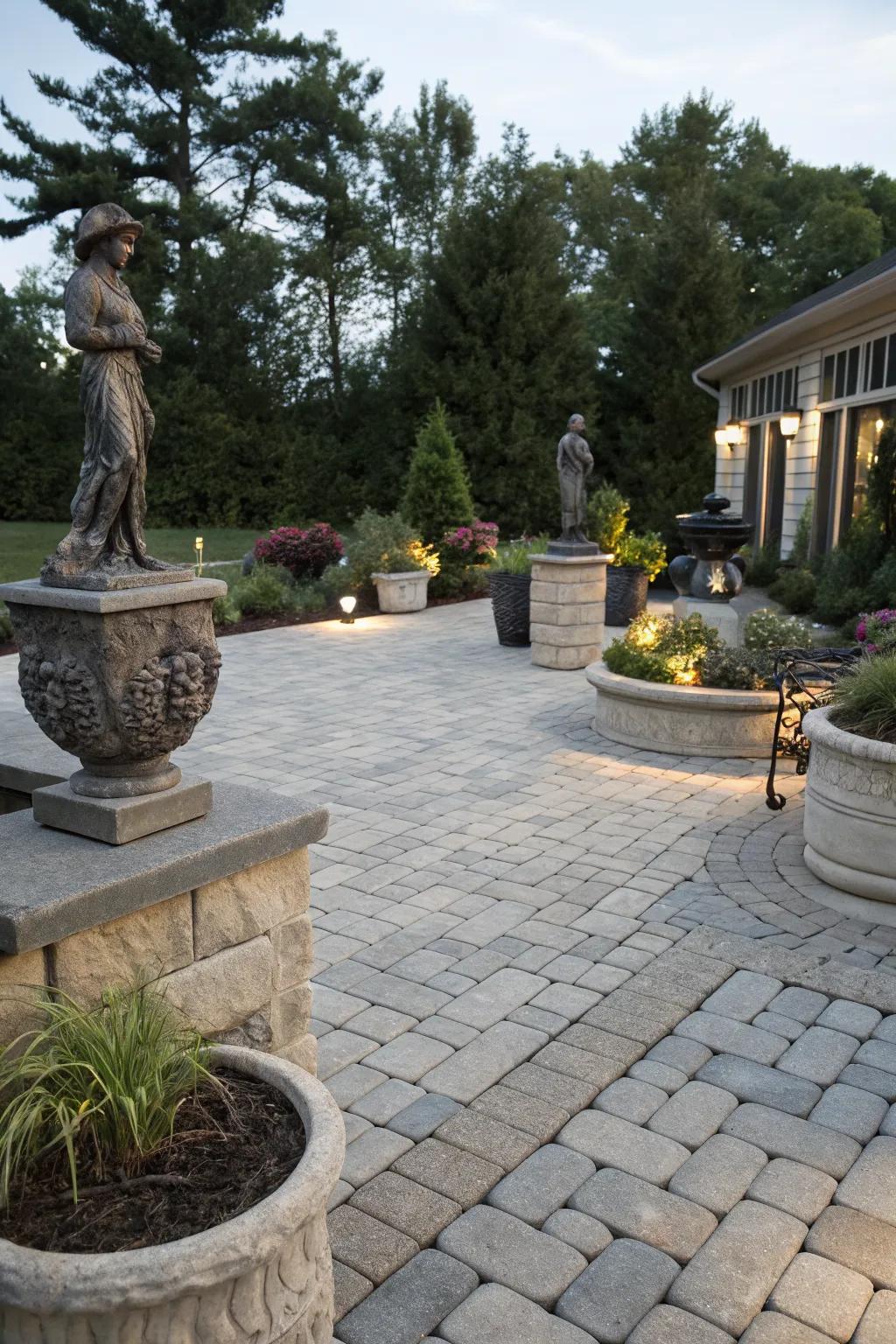 Sculptural elements add an artistic flair to your patio.