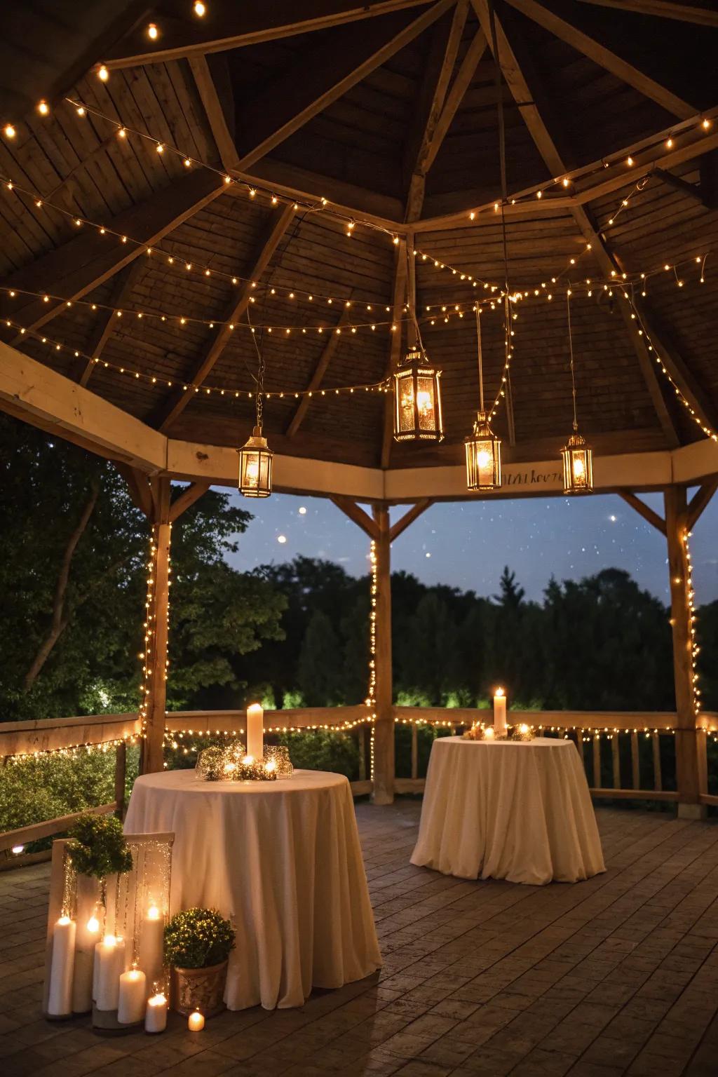 Candlelight adds a warm and romantic glow to your pavilion.