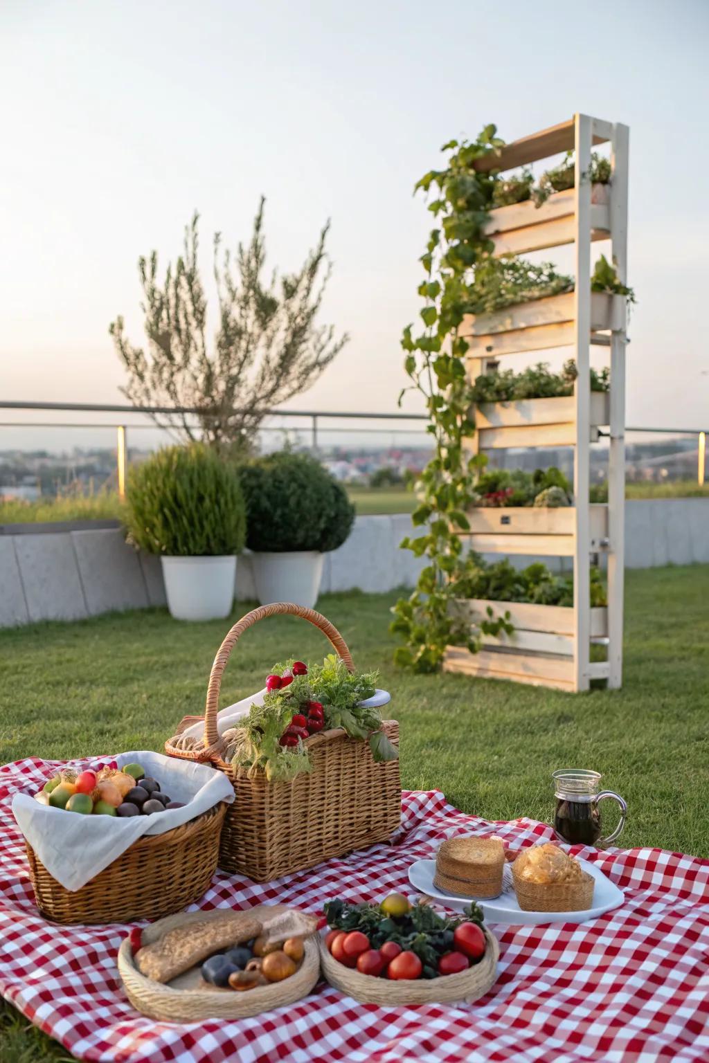 Vertical gardens add a refreshing touch of greenery.