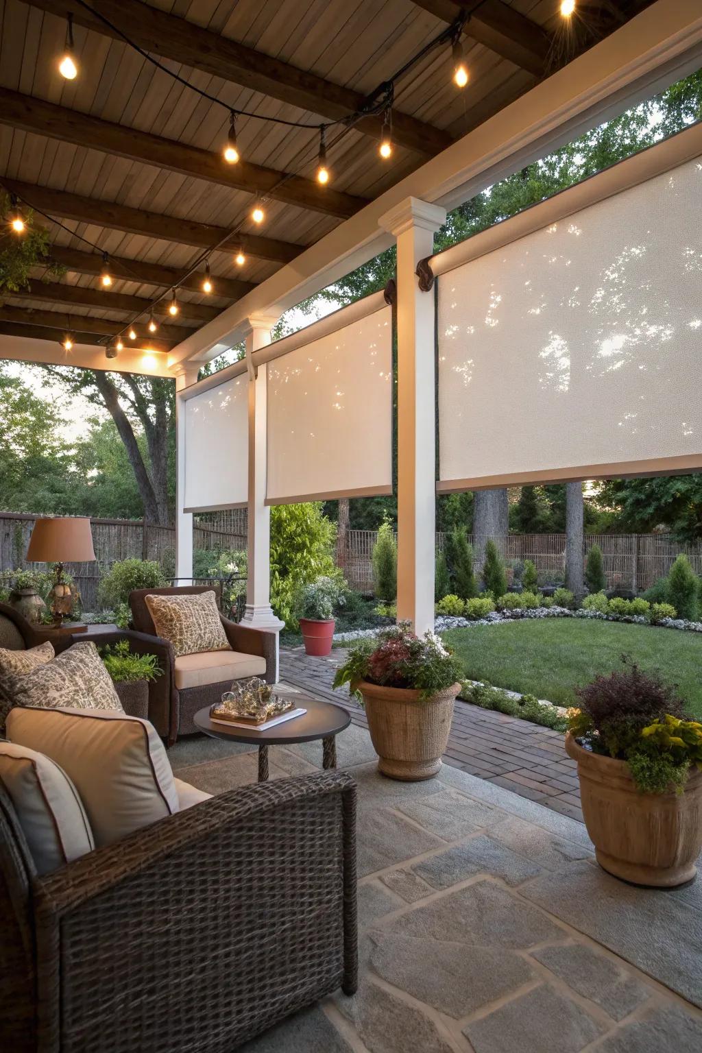 A cozy corner transformed with roller shades.