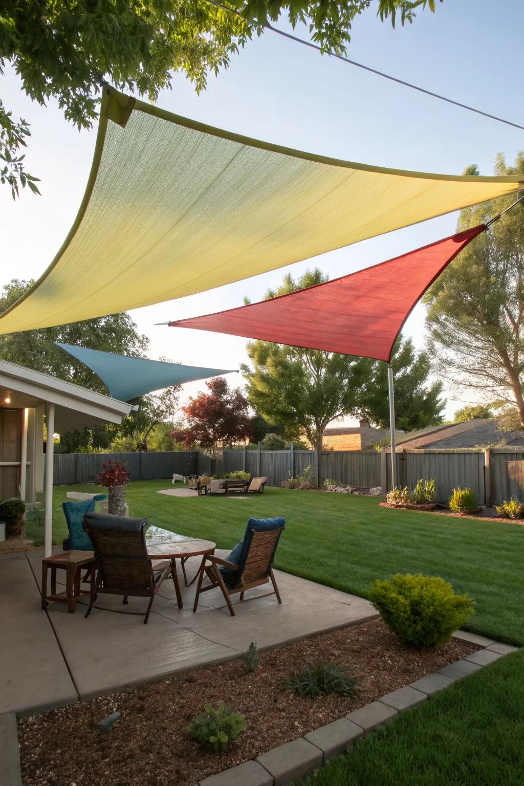 Portable sails offer adaptable shade solutions.