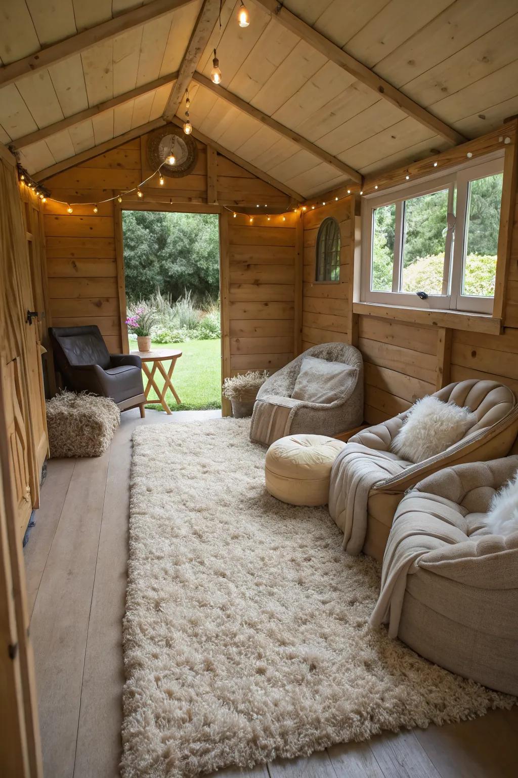 Old carpet remnants add warmth and comfort to sheds