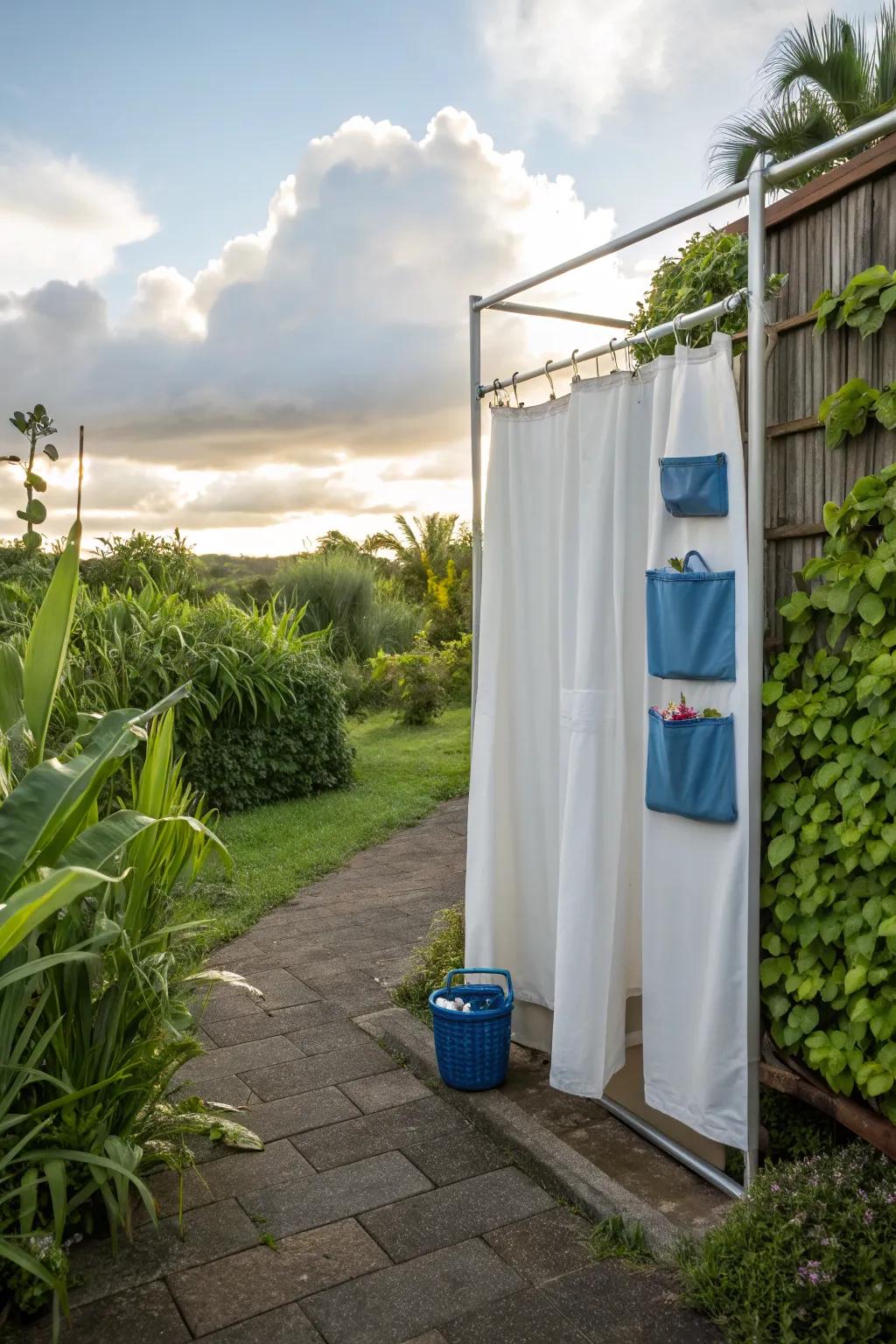 Enhance functionality with storage pocket shower curtains.