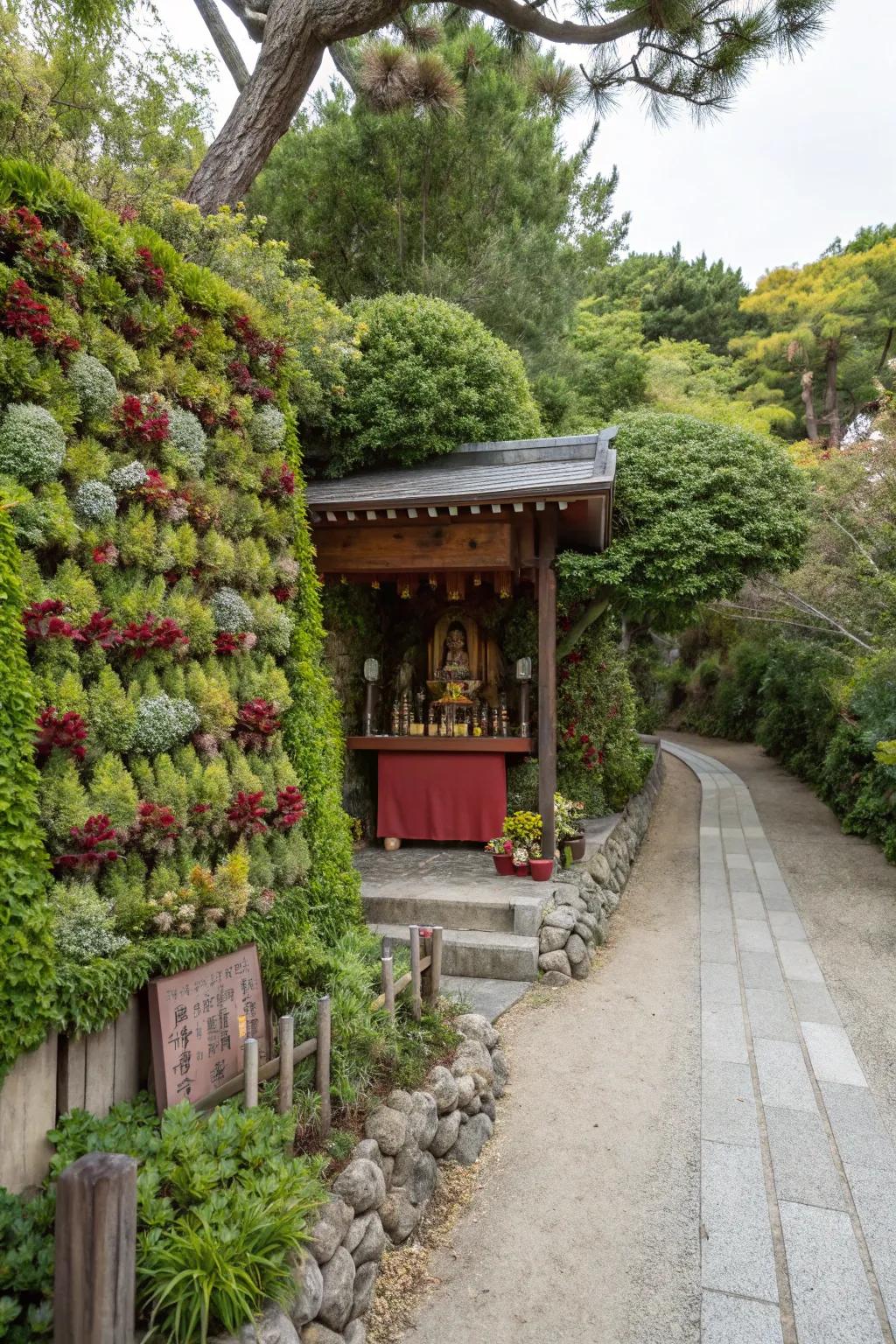 A living wall adds texture and greenery to your shrine