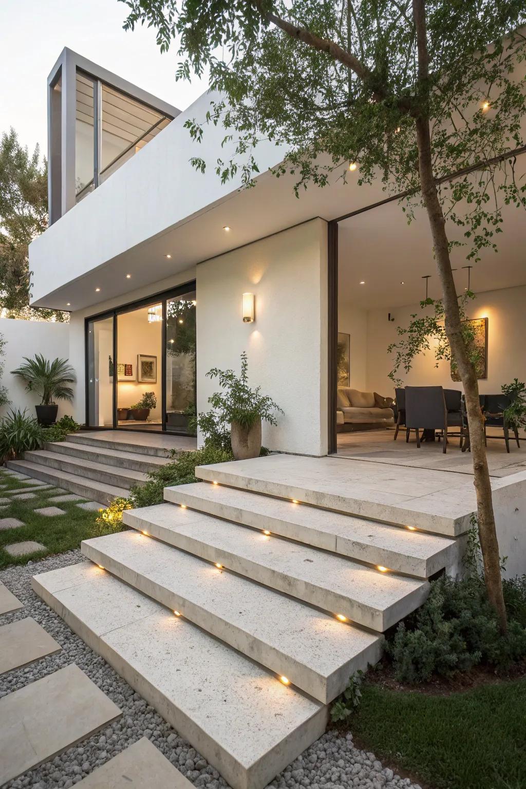Floating steps add a contemporary touch to your patio.