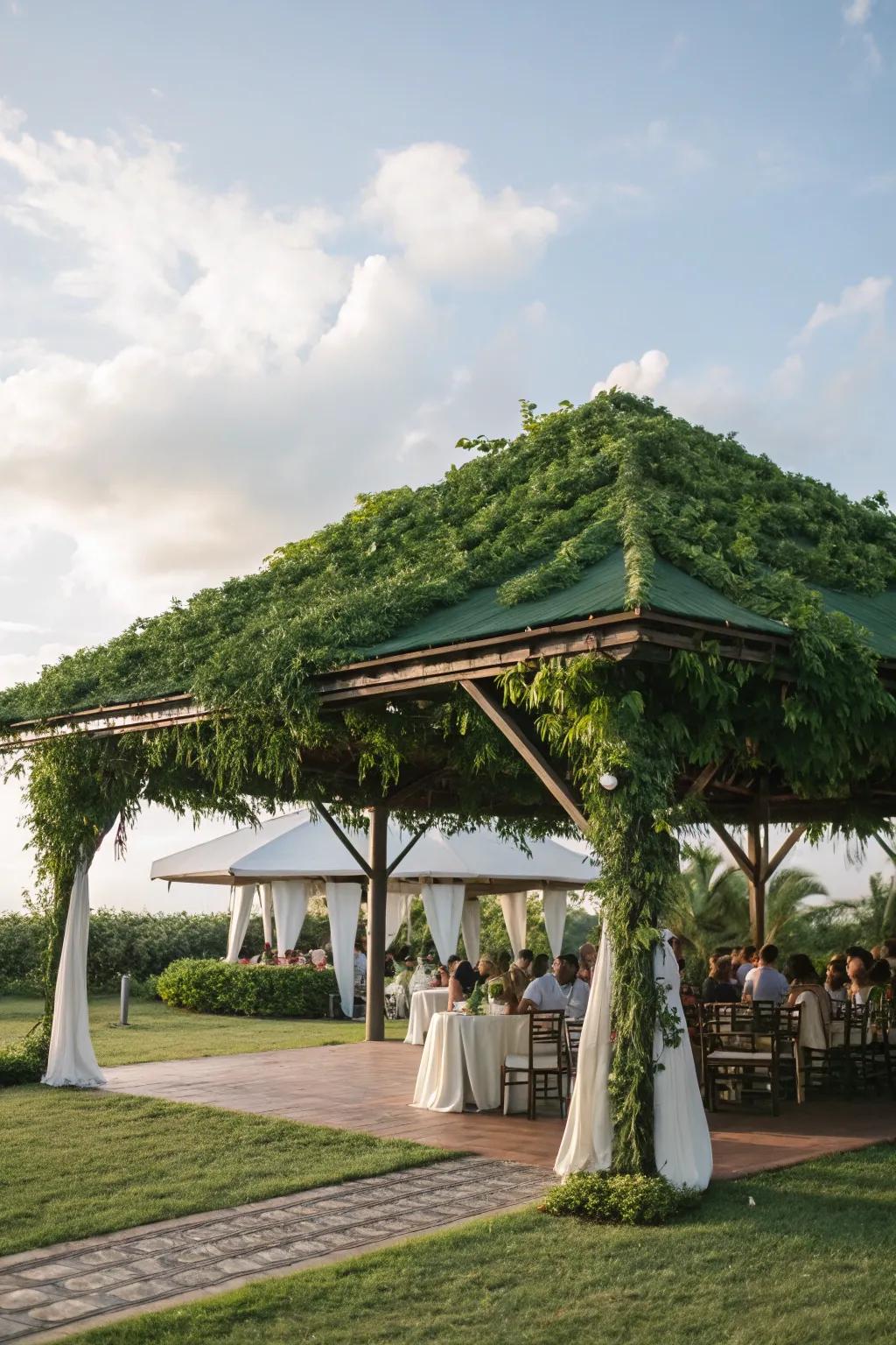 Green roof structures offering a unique shaded solution.