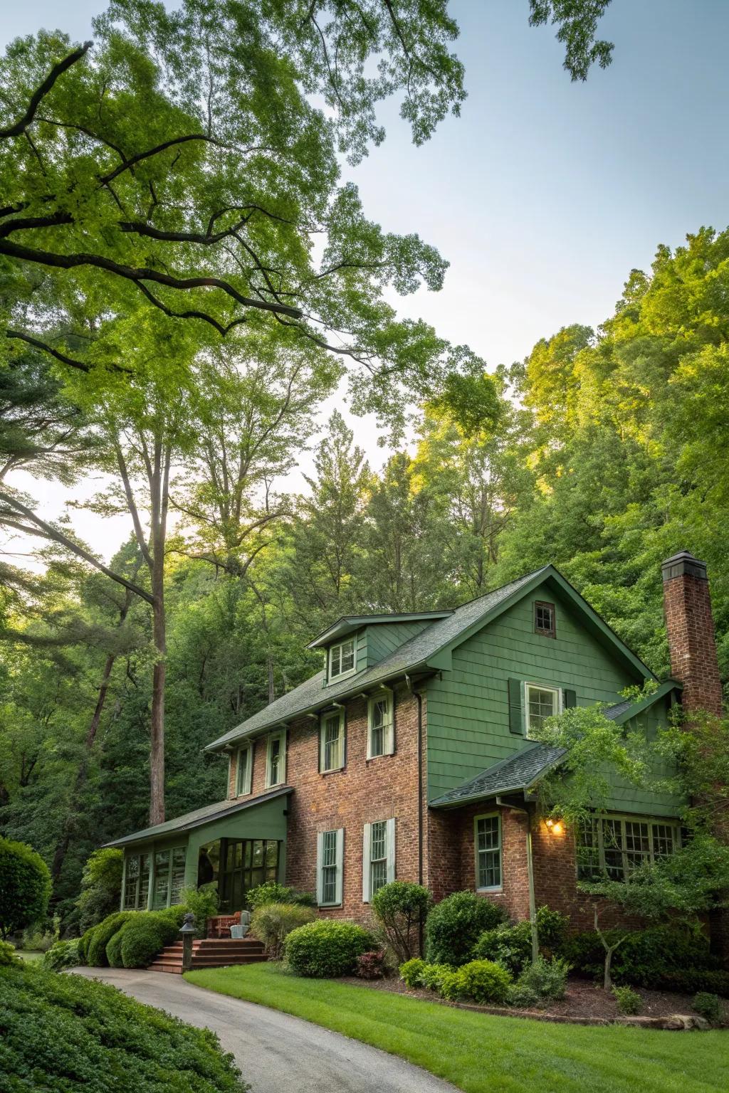Moss green painted brick offers a natural, understated appeal.