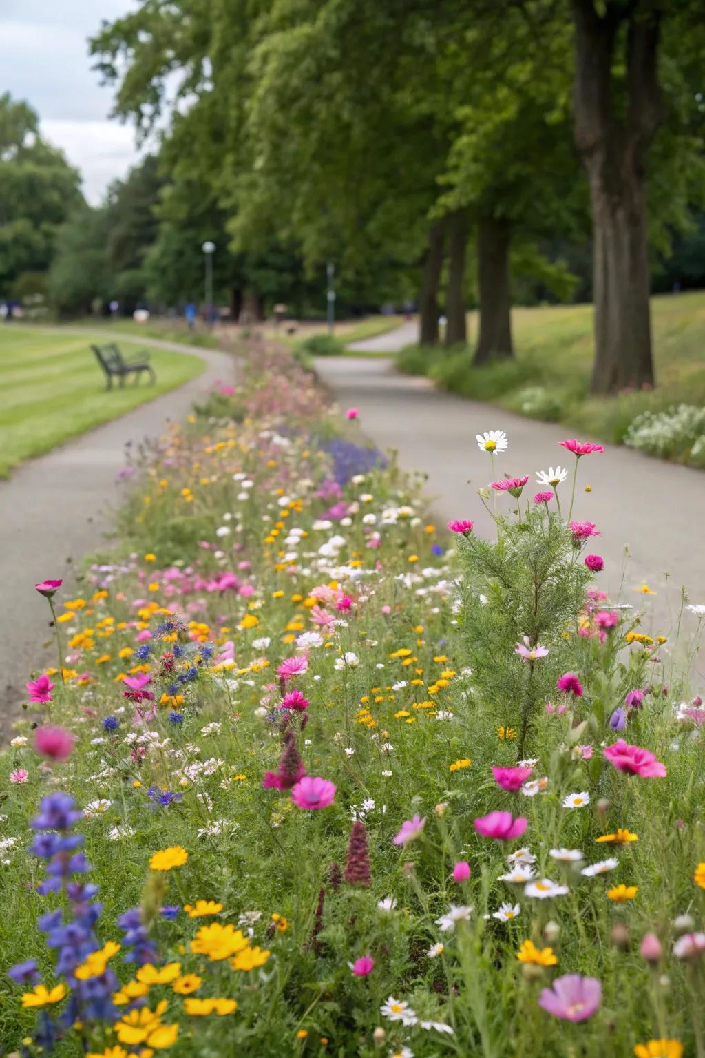 A wildflower meadow adds vibrant color and attracts pollinators to your park strip.