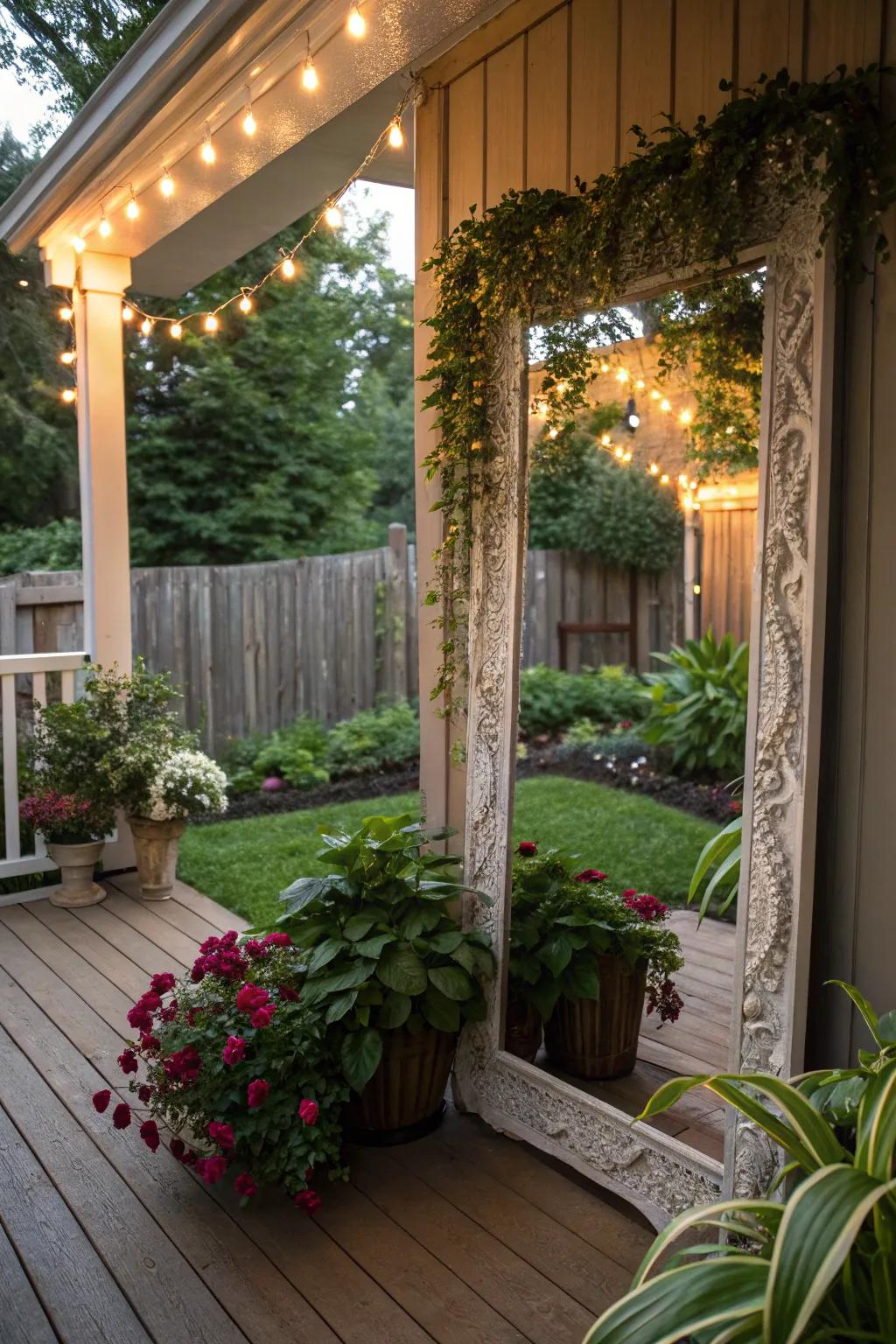 A mirror creates depth and expands your porch space.