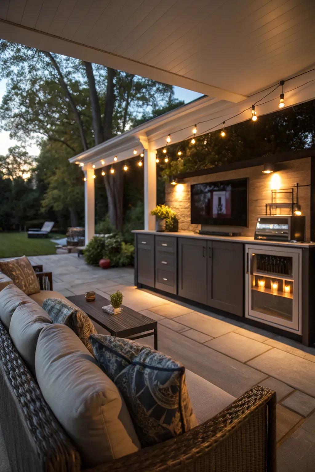 A pop-up entertainment center makes your patio the ultimate hangout spot.