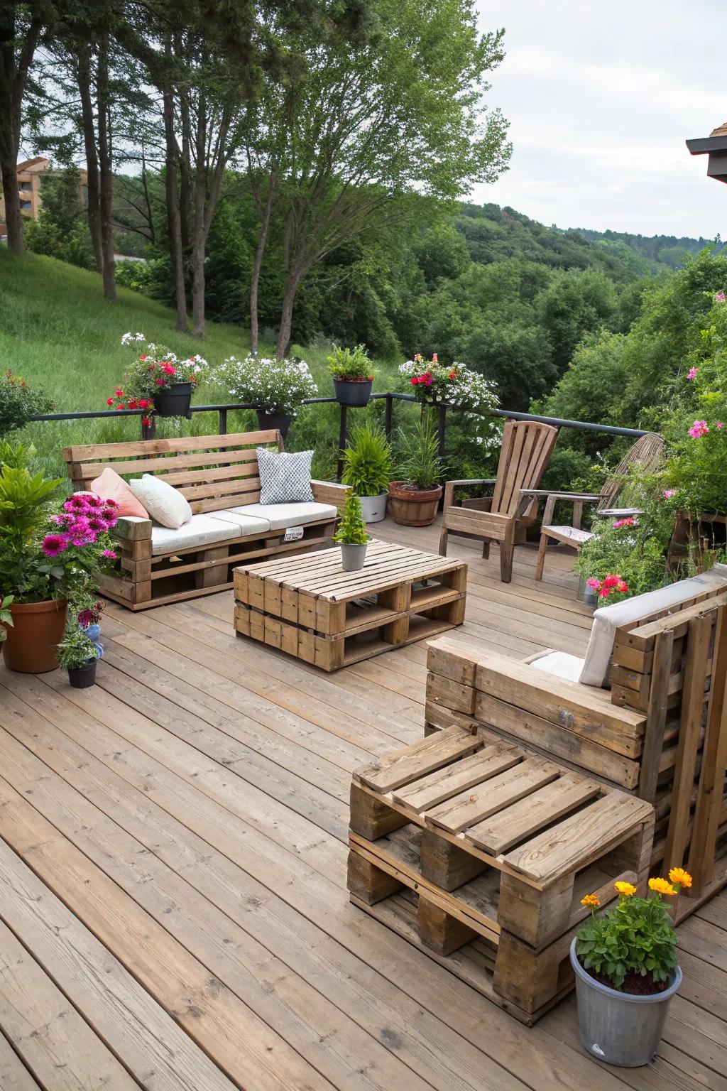 Pallet furniture combines style and sustainability on the patio.