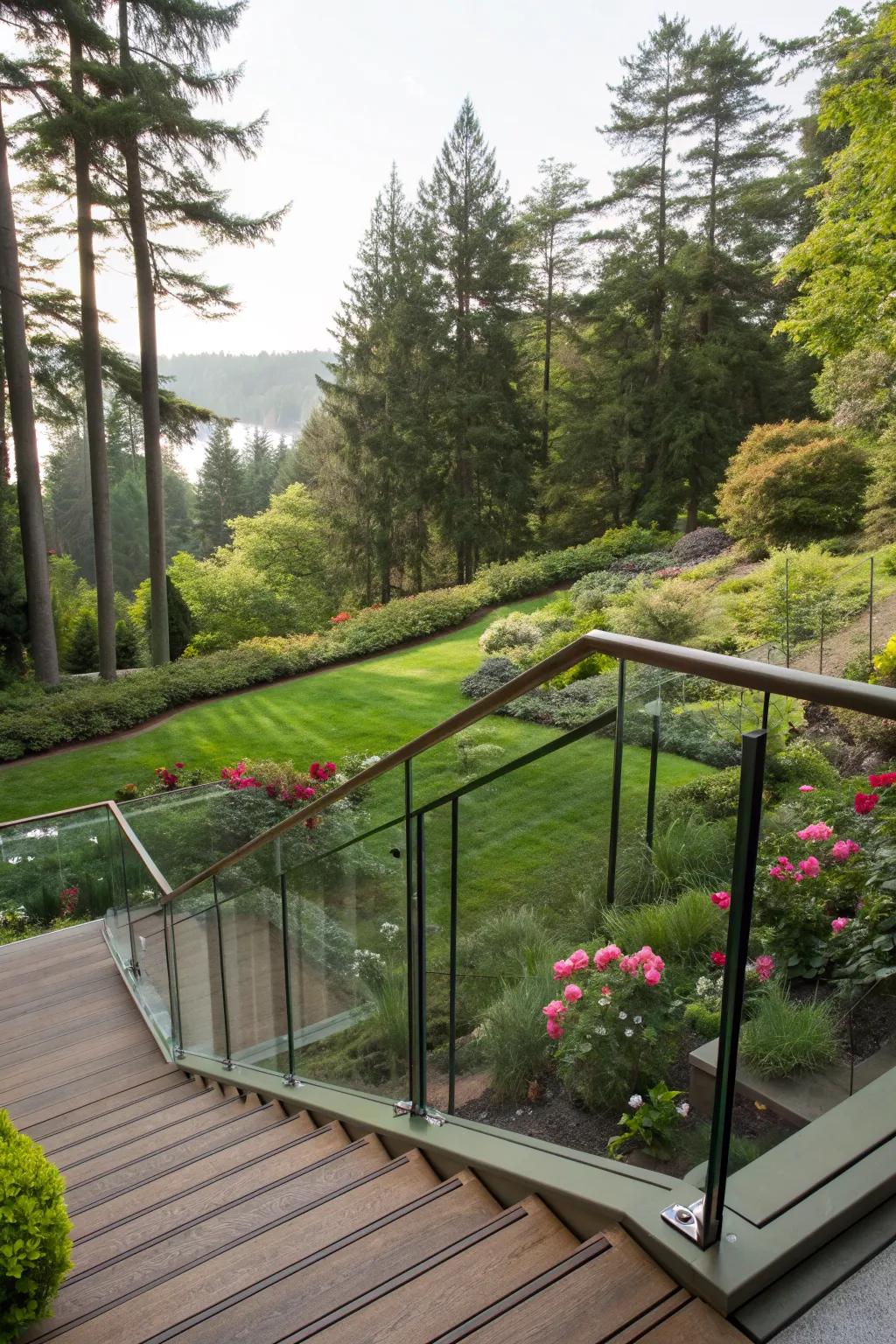 Glass railings offer safety while maintaining a clear view.