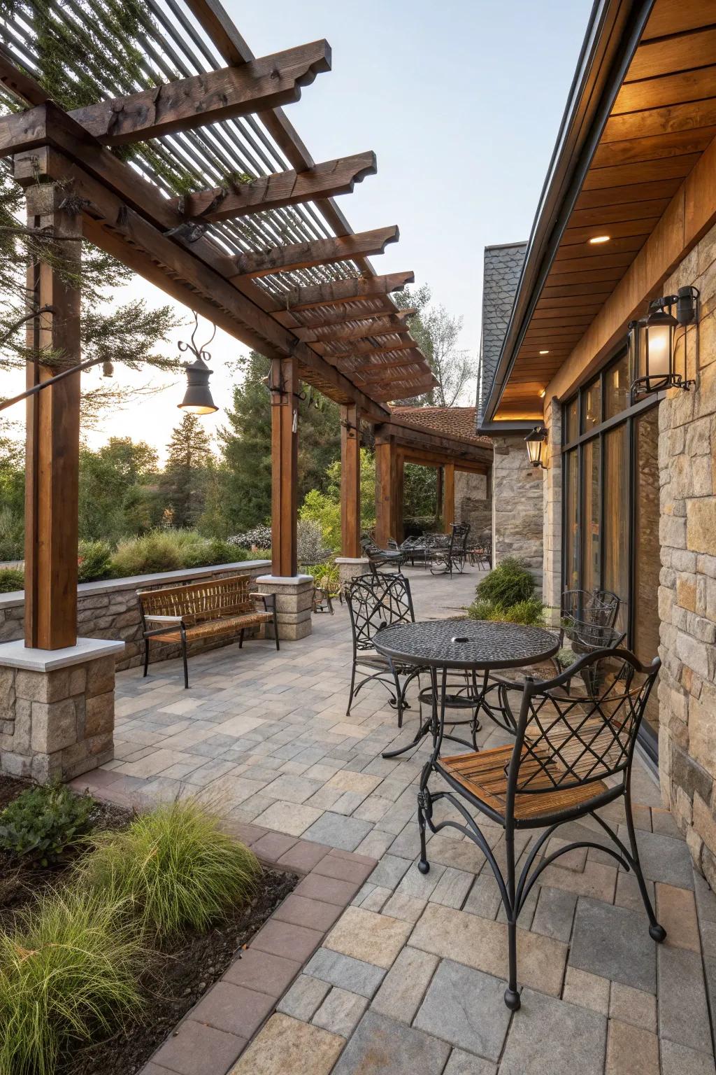 A patio showcasing a mix of textures with diverse materials.