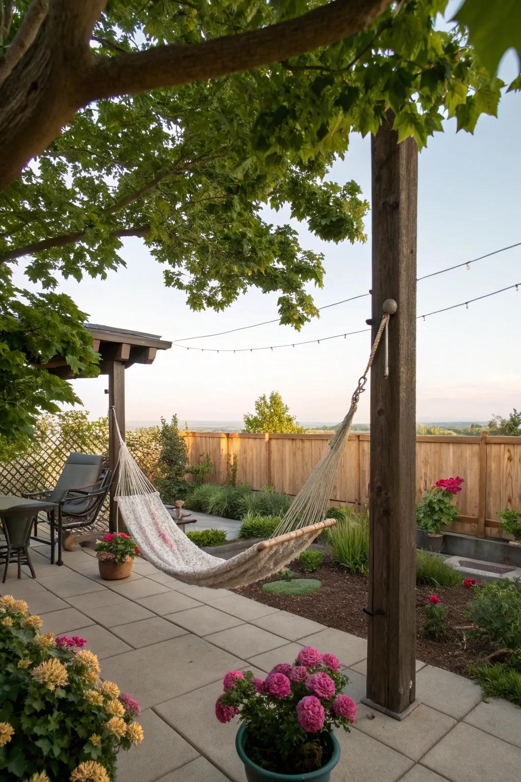 Transform part of your patio into a tranquil hammock hideaway.