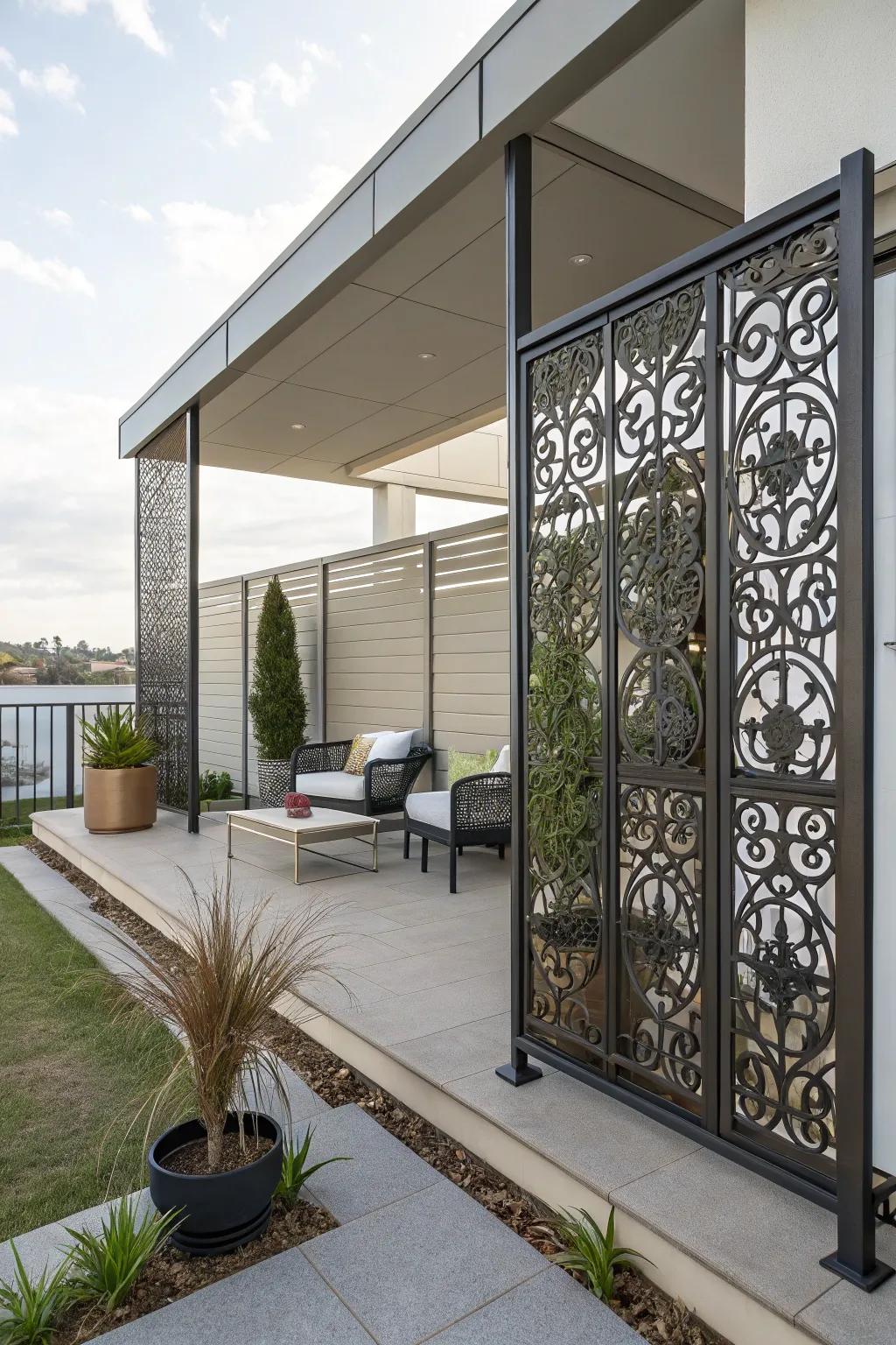 Metal screens add a stylish and sturdy privacy solution.