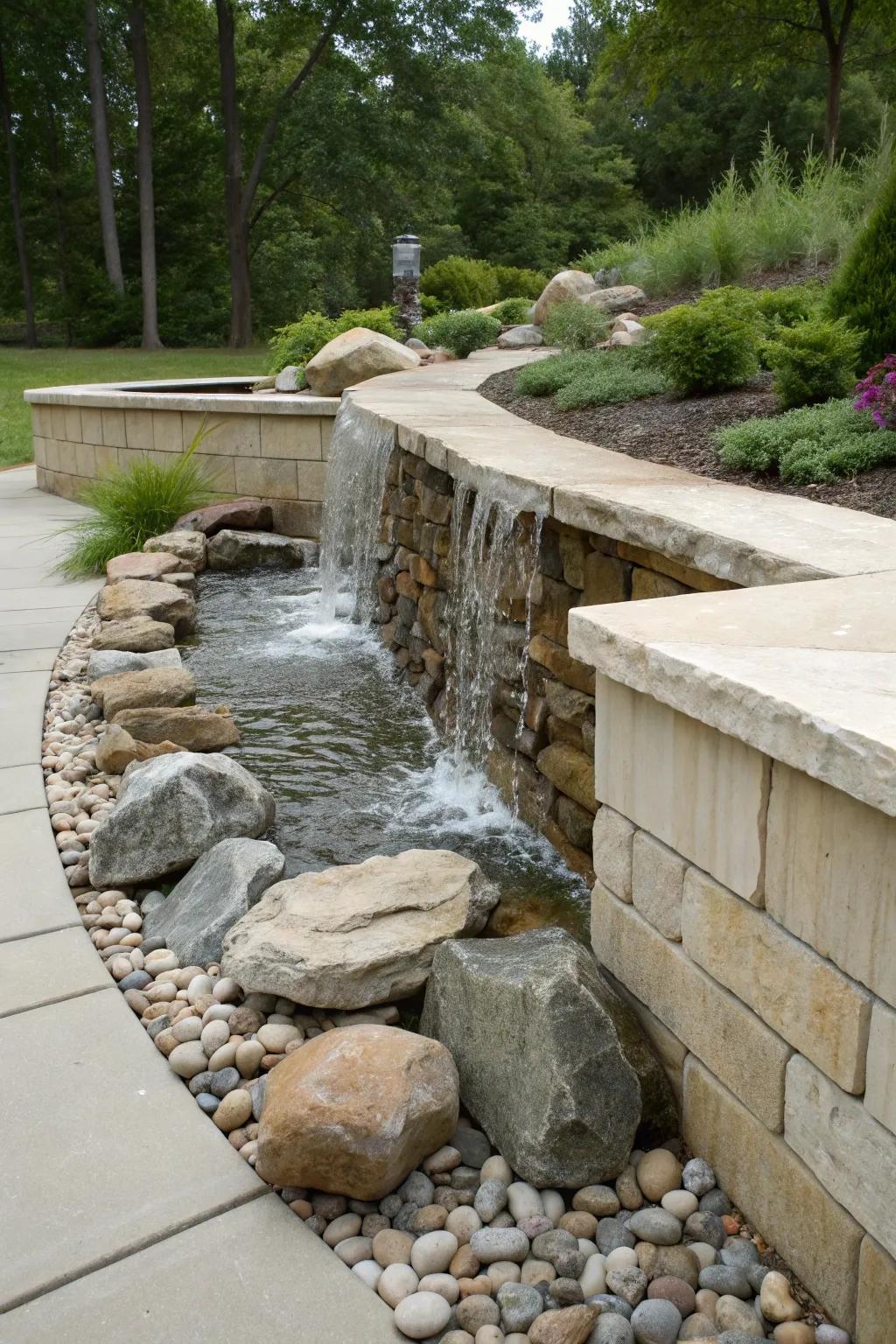 Turn your patio into a tranquil oasis with a water feature backdrop.