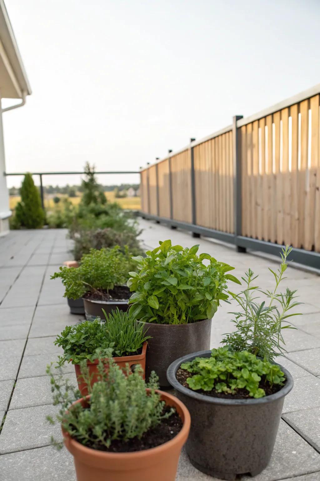 A mini herb garden adds freshness and flavor.