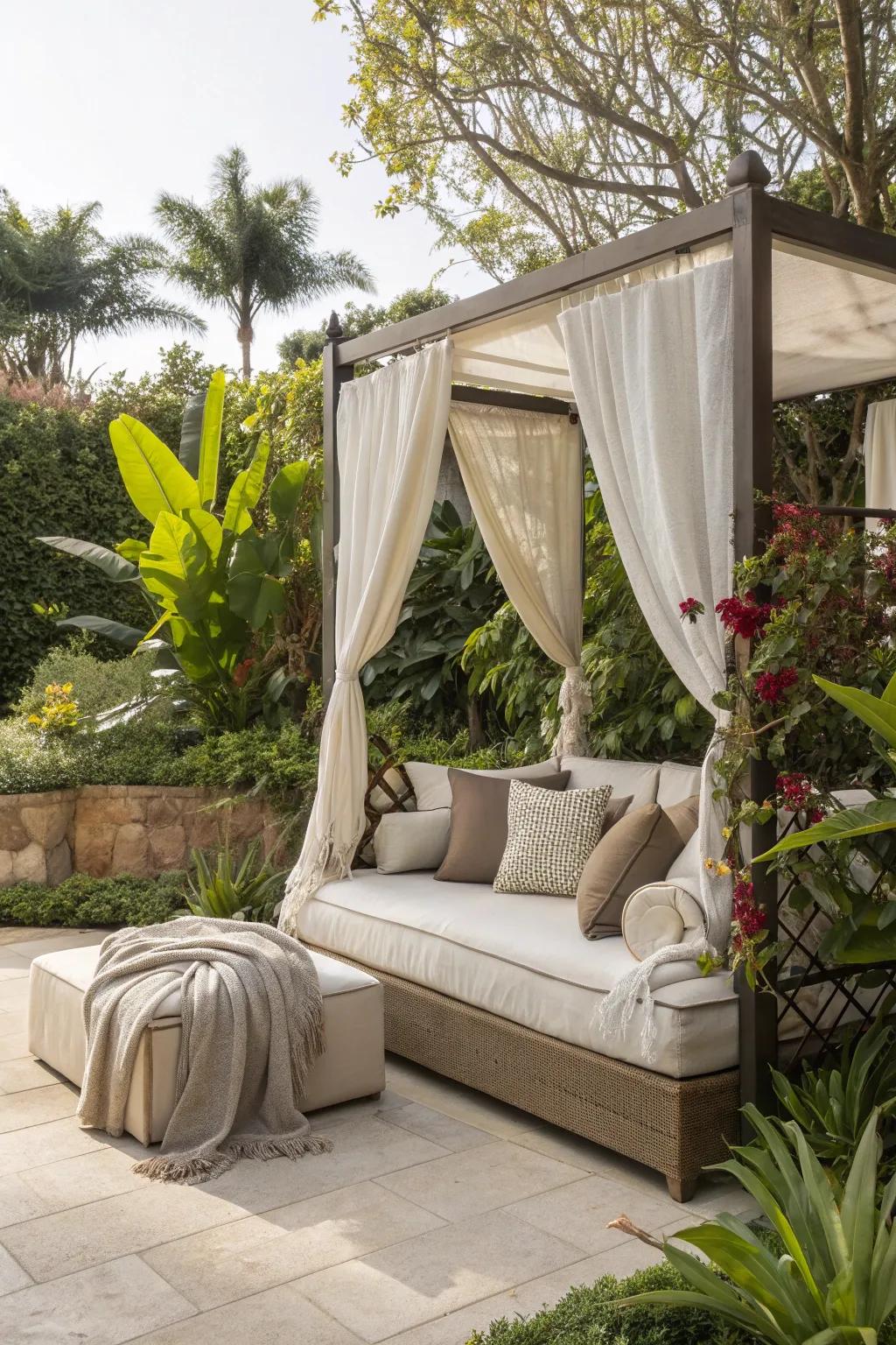 Indulge in luxury with an inviting outdoor daybed.