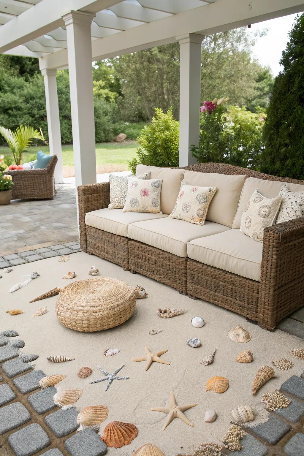 Beachy textures bring a coastal feel to your patio.