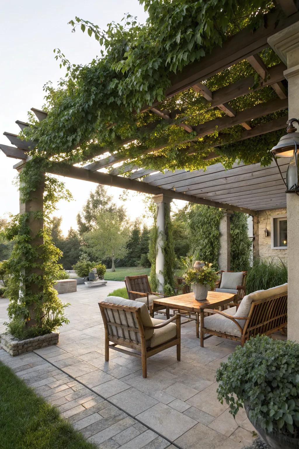 Freestanding pergolas provide structure and shade without permanence.