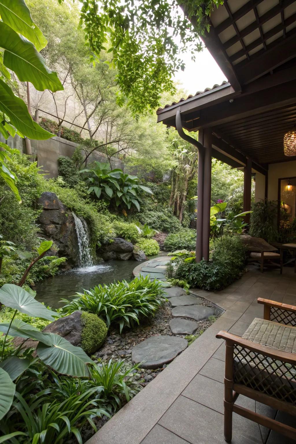 Natural elements enhance the tranquility of outdoor spaces.
