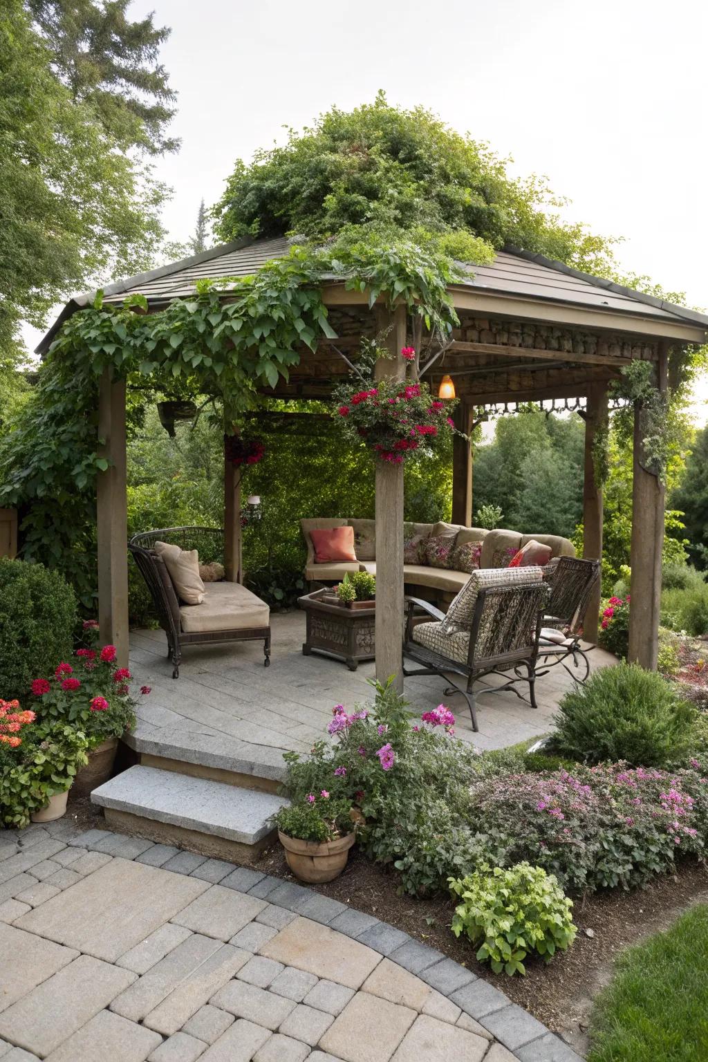 Freestanding gazebos create charming and dedicated outdoor rooms.