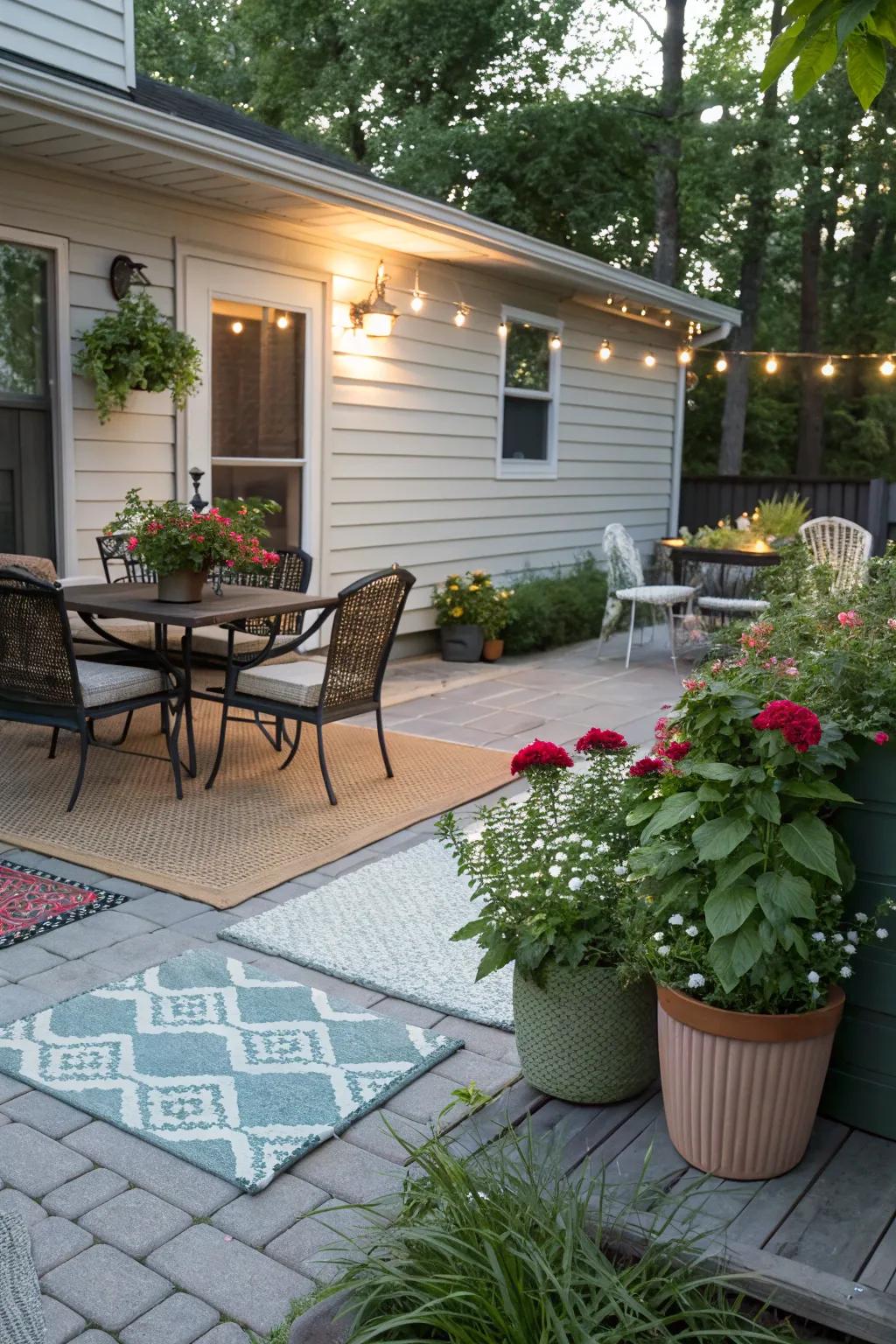 Defined zones maximizing functionality on a small patio.