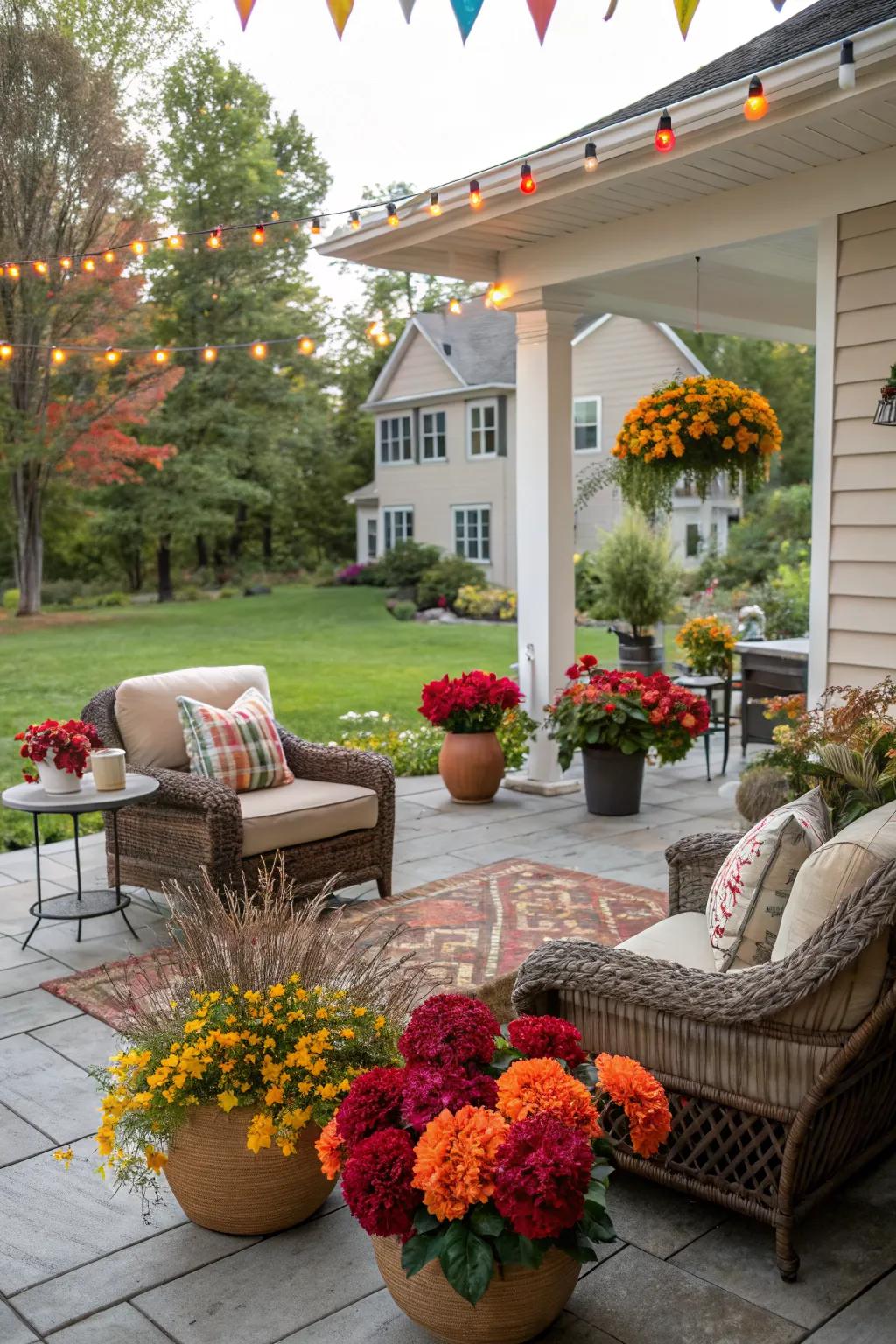 Seasonal decor keeps patios feeling fresh.