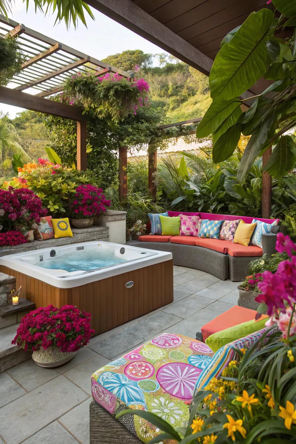 Bold colors add life and energy to your hot tub area.