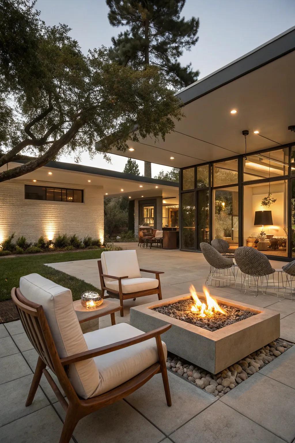 Mid-century modern design brings a chic, retro vibe to your fire pit.