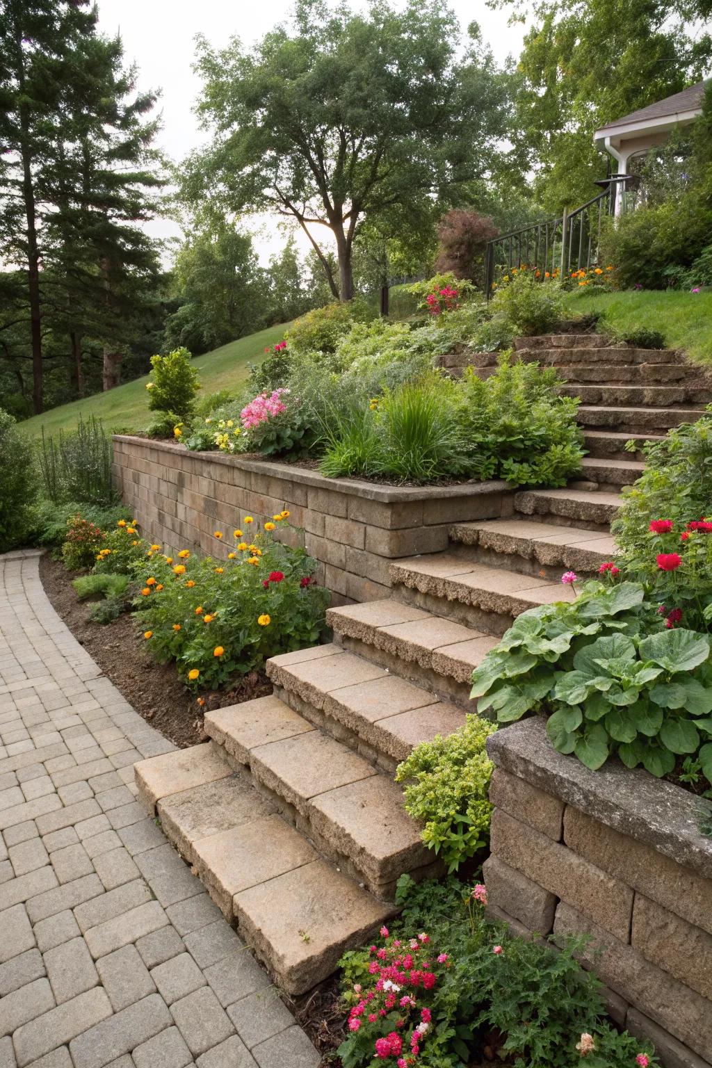 Functional and stylish paver steps in a garden.