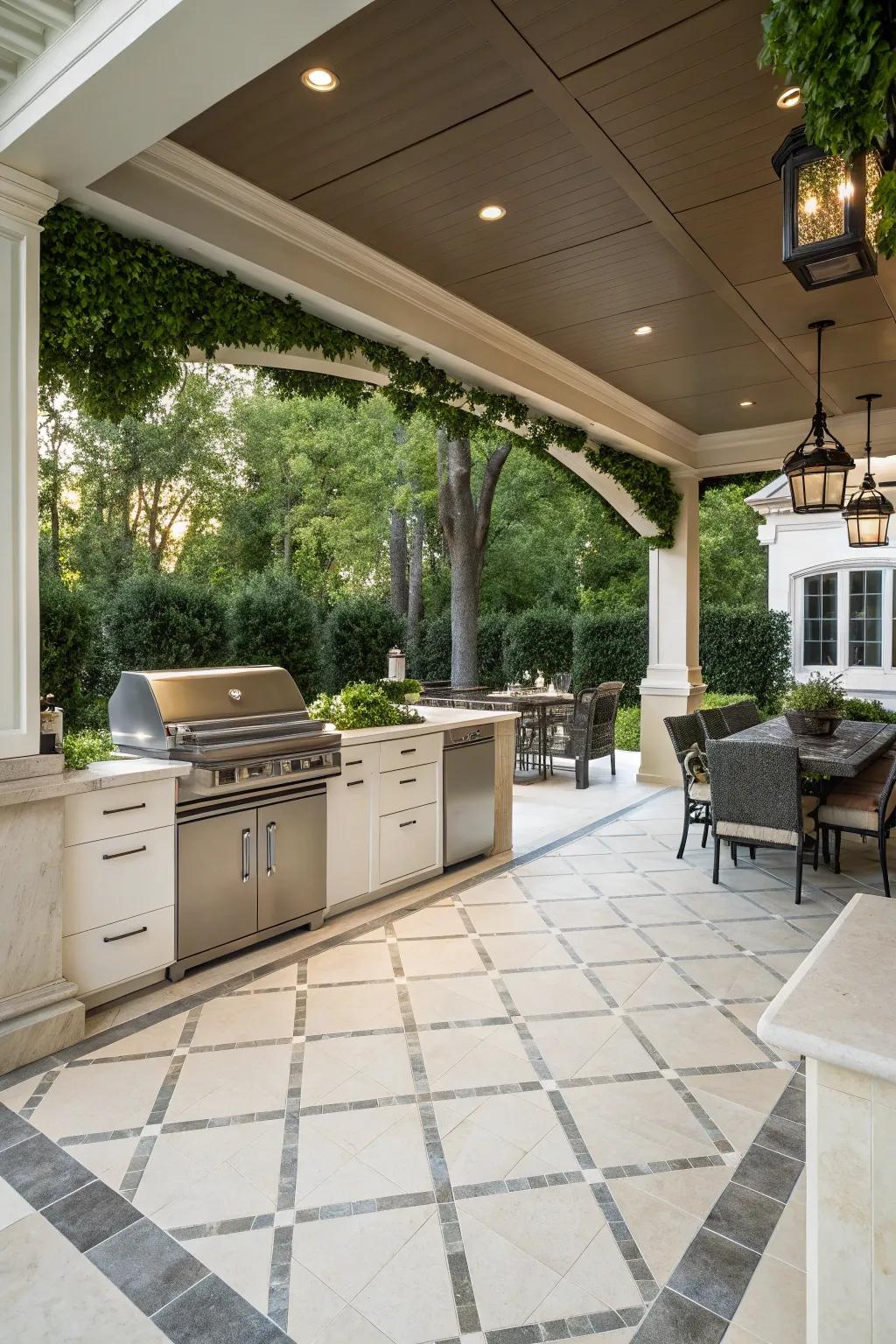 A pavilion showcasing chic tile flooring that adds a touch of elegance.