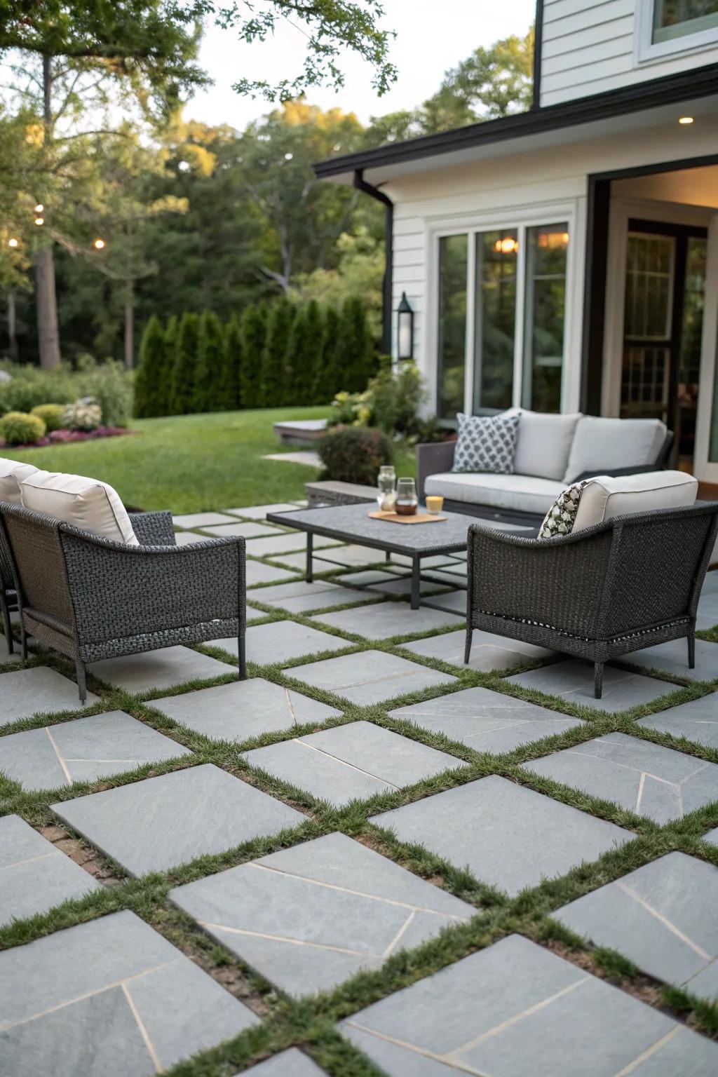 Modern artistry with geometric paving patterns.