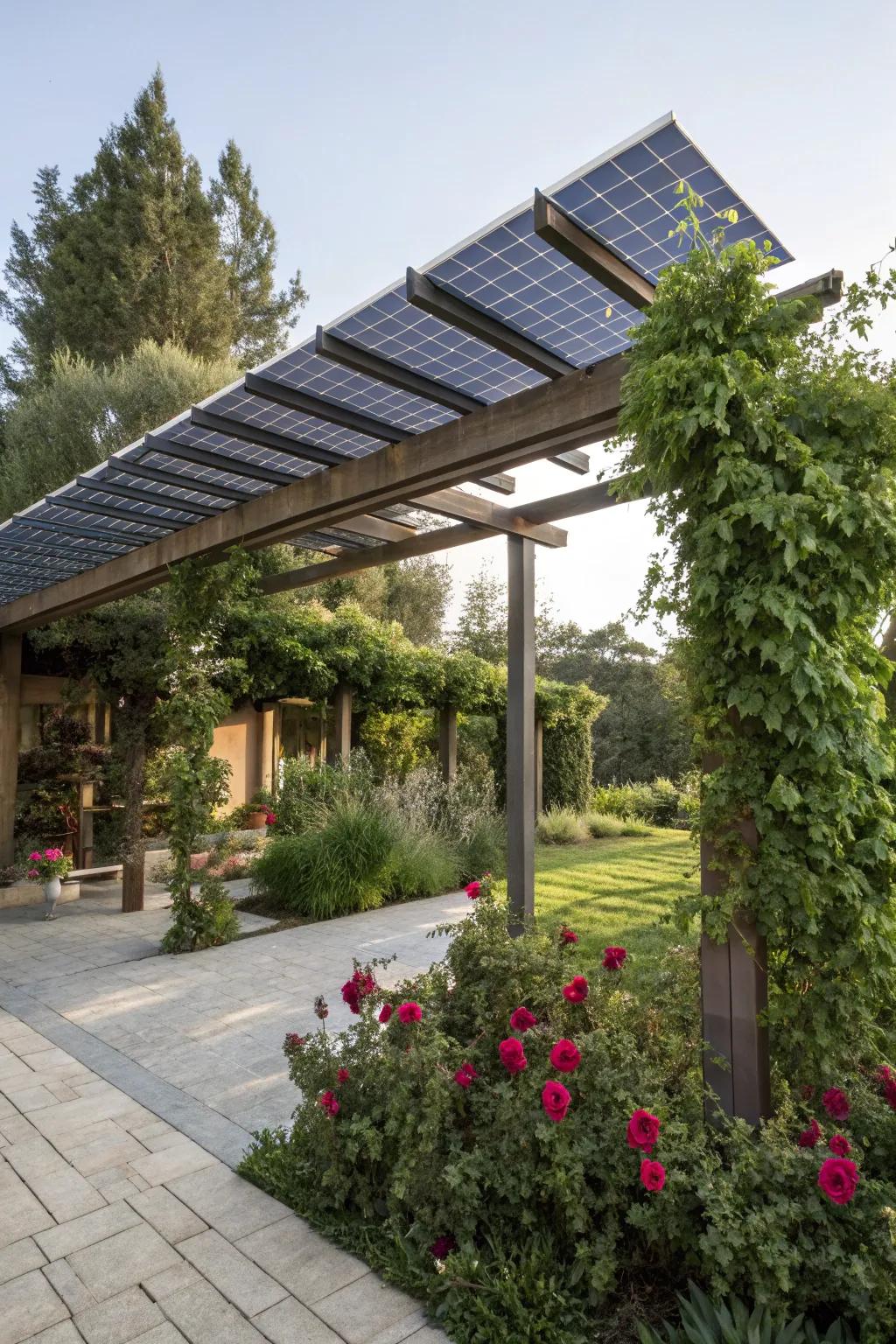 Solar panels offer eco-friendly shading and energy savings.