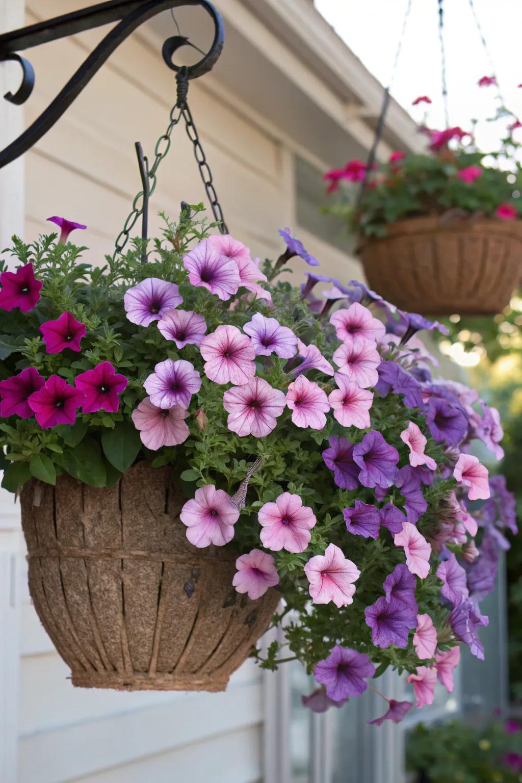 A sophisticated cascading color gradient with petunias.