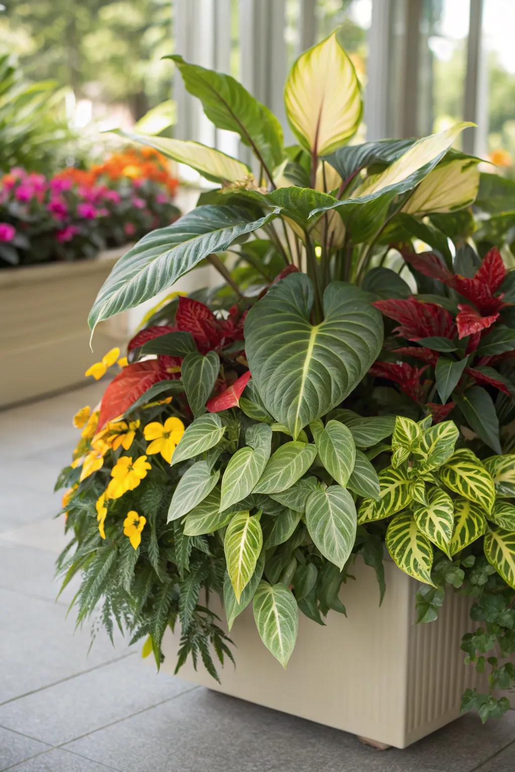 Brighten your garden with colorful philodendron combinations.