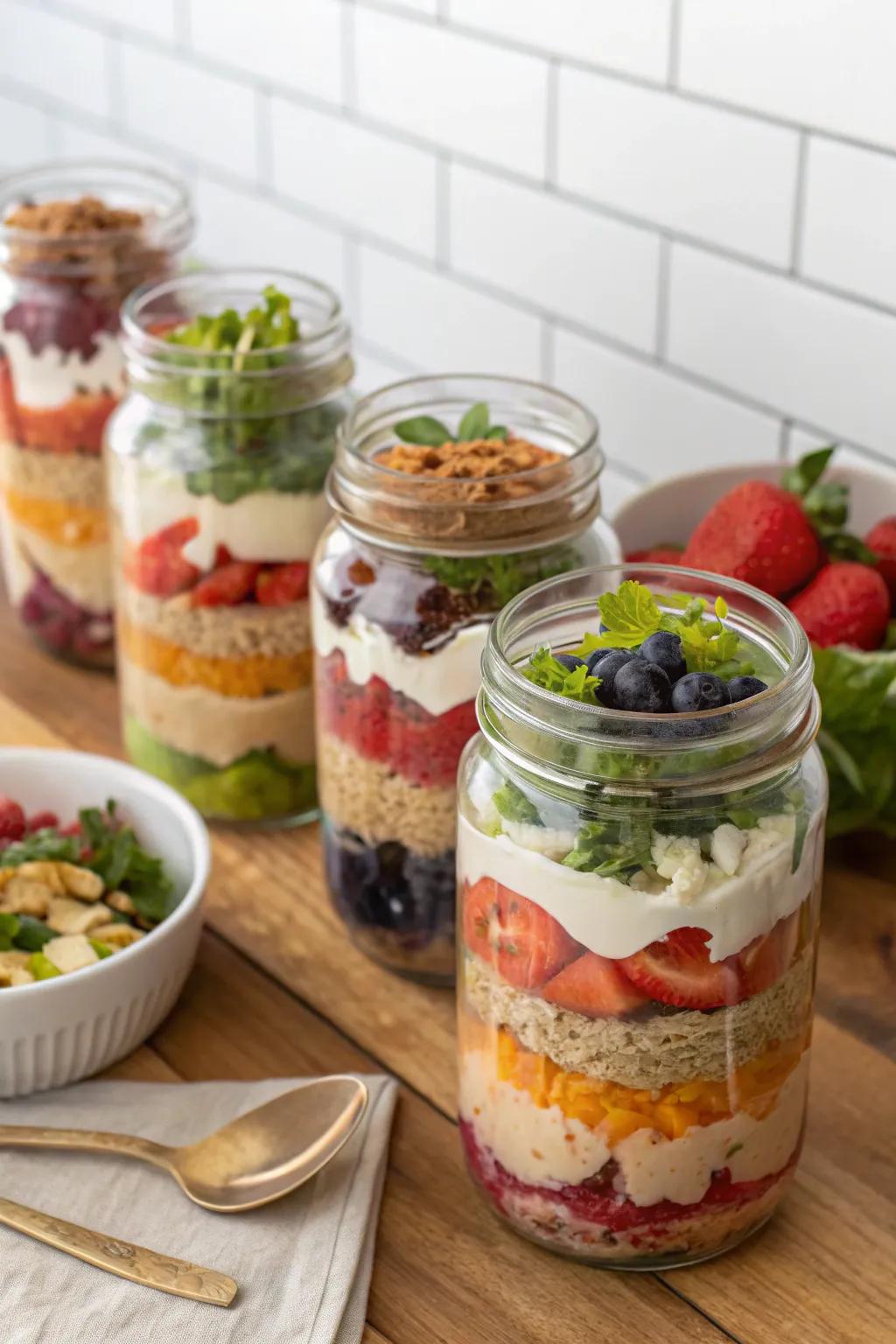Gourmet snack jars offer a stylish and practical way to serve picnic treats.