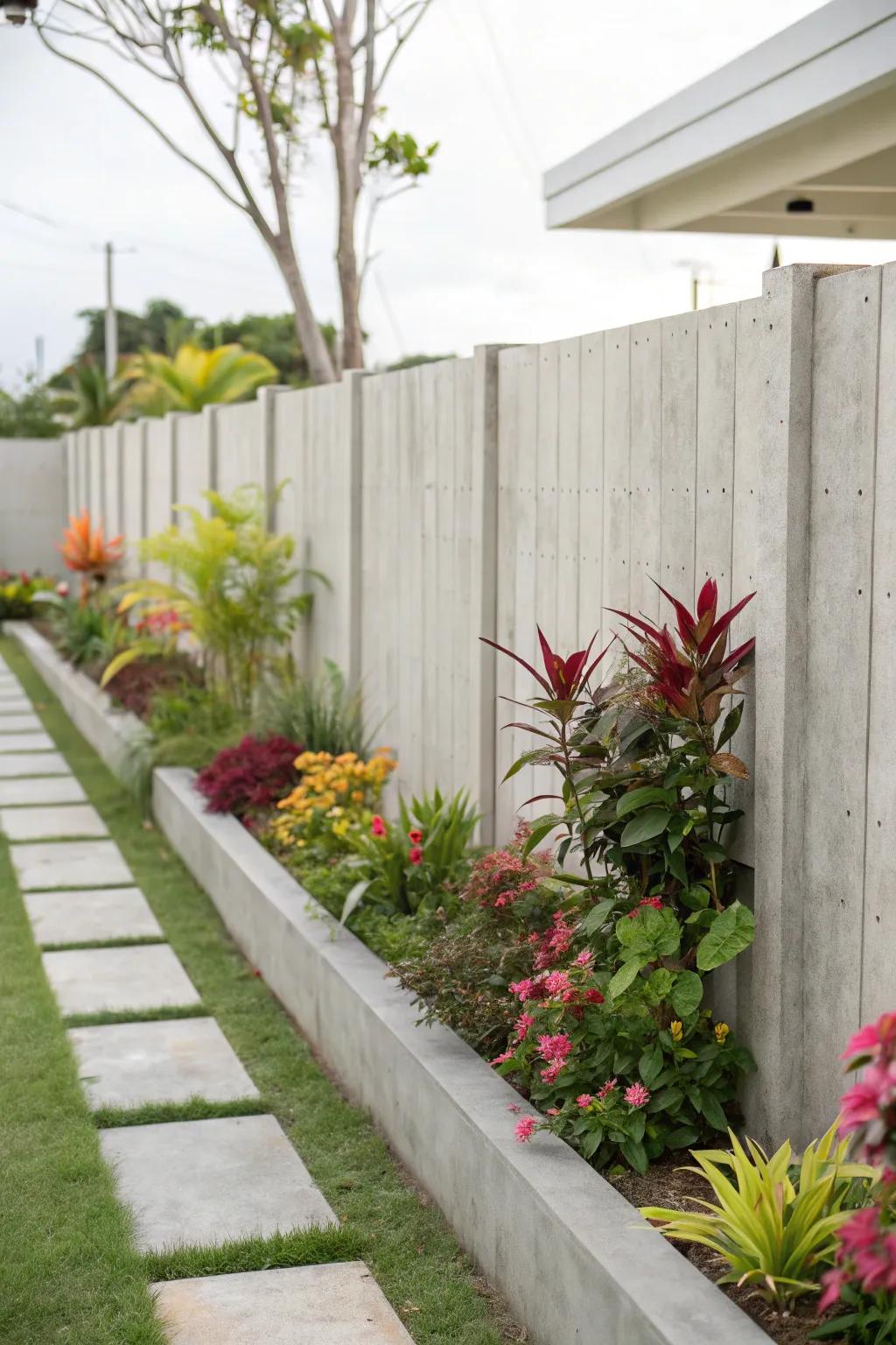 Bold minimalism with a concrete privacy fence.