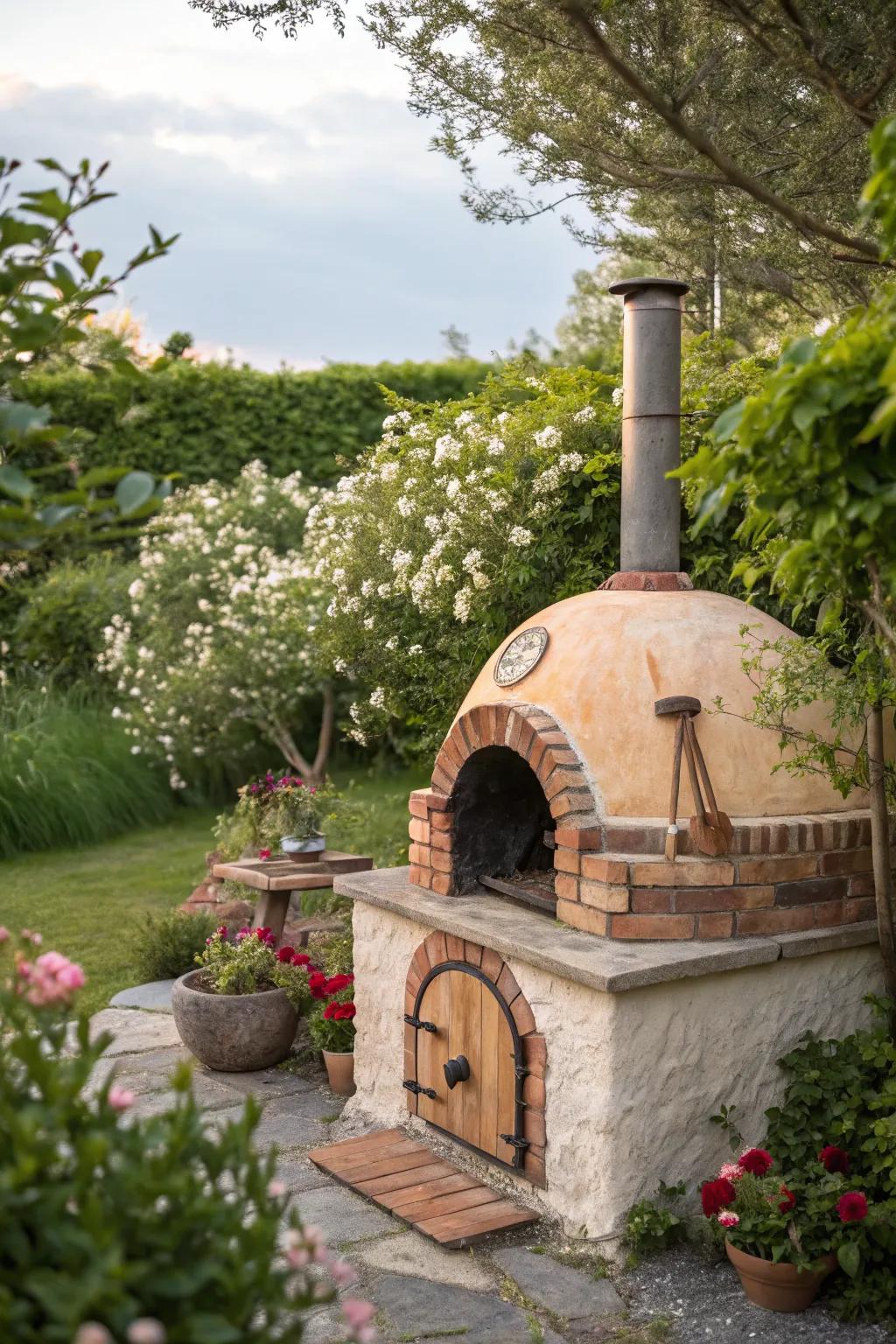 A traditional wood-fired pizza oven that evokes a sense of nostalgia and warmth.