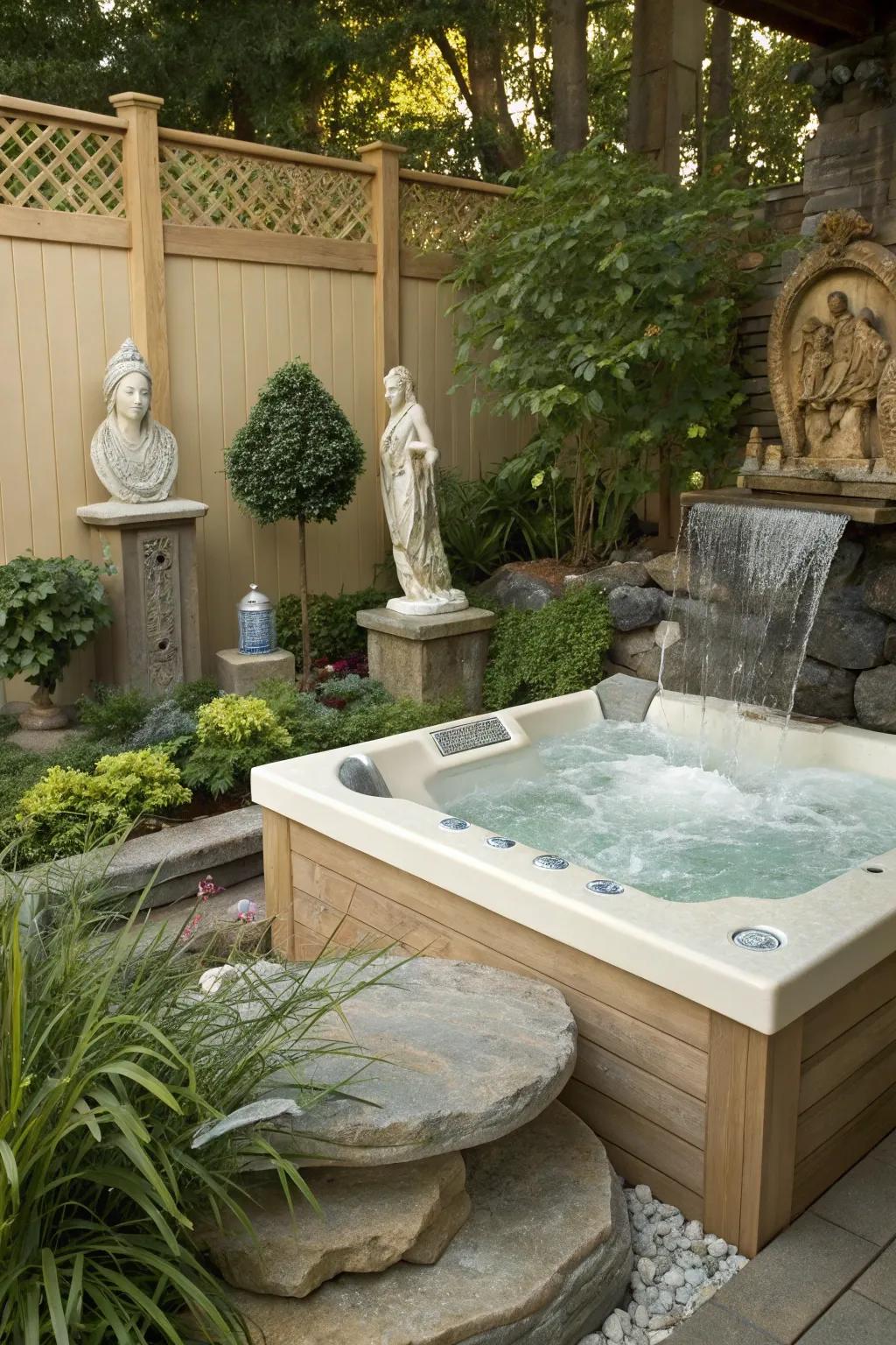 Artistic elements personalize your hot tub space.