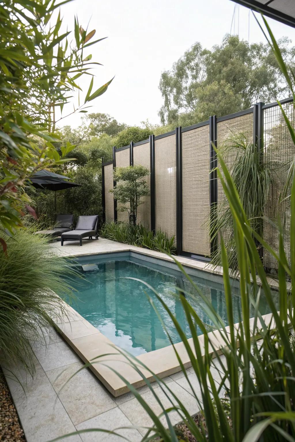 A secluded plunge pool paradise with privacy-enhancing elements.