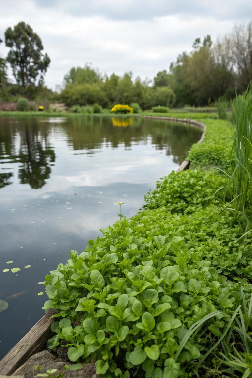 Harvest freshness from your pond's edible plant zones.
