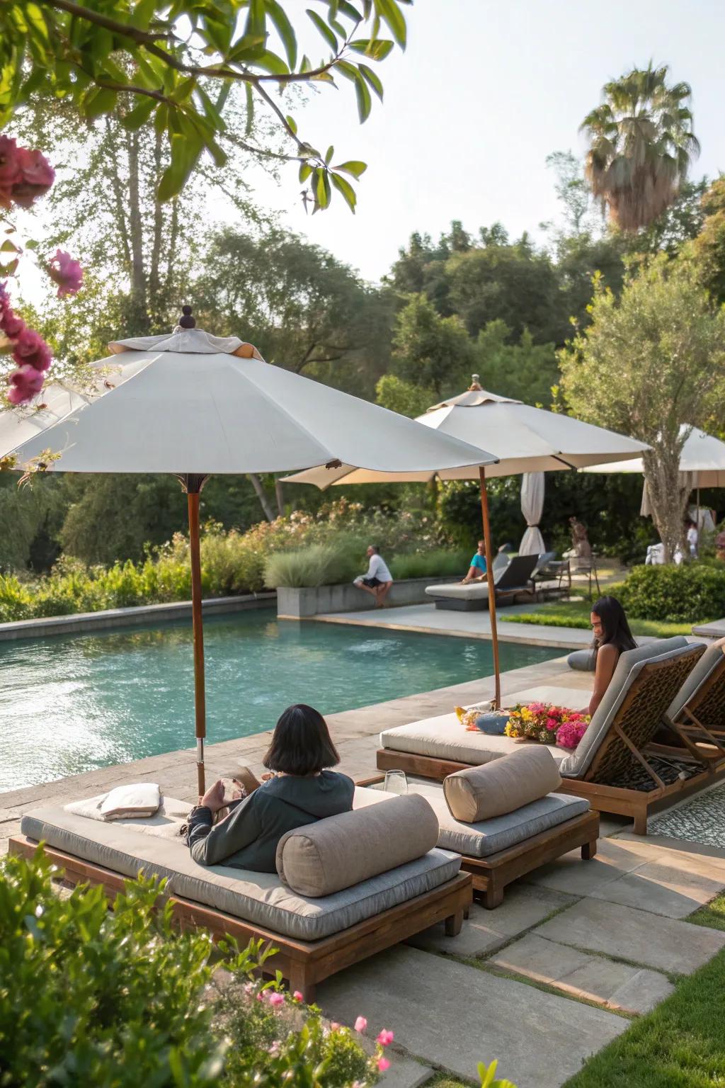 Comfortable seating invites you to unwind by the pool.
