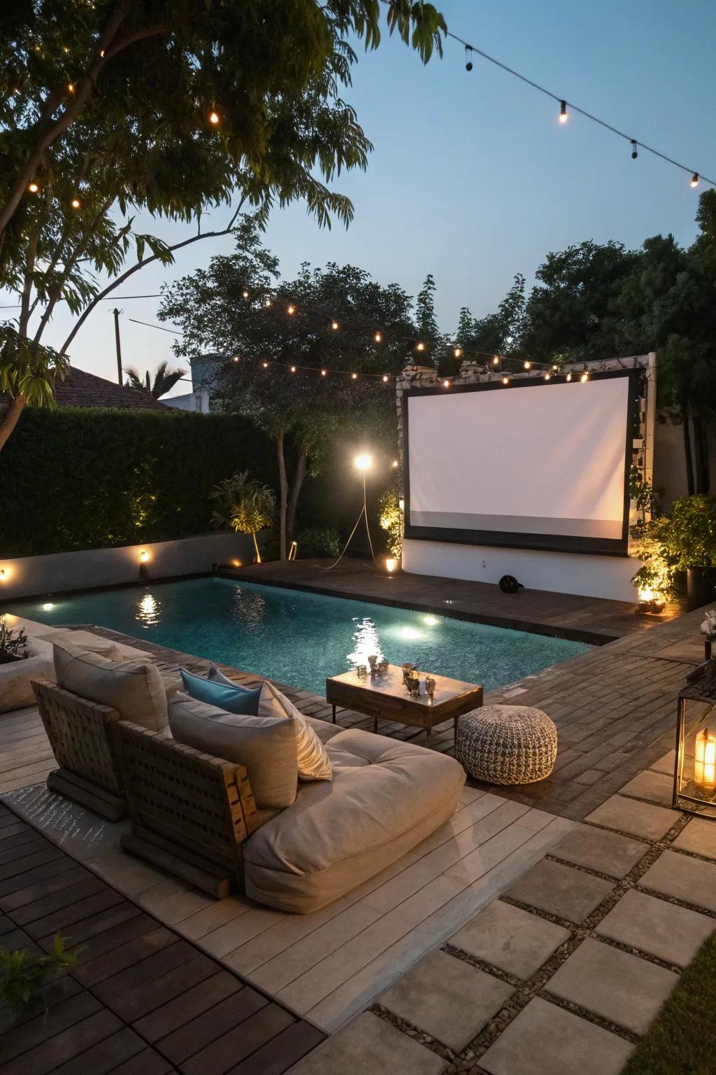 Movie magic under the stars in a former pool.