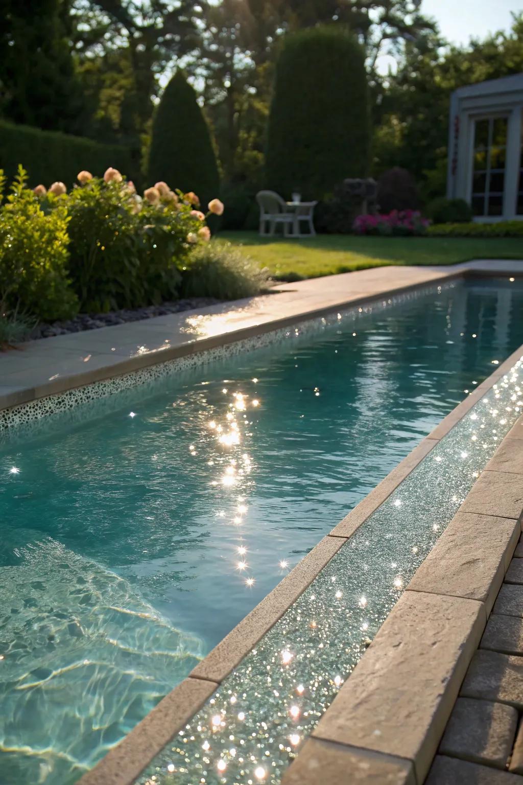 Reflective beads add a shimmering effect to the coping.