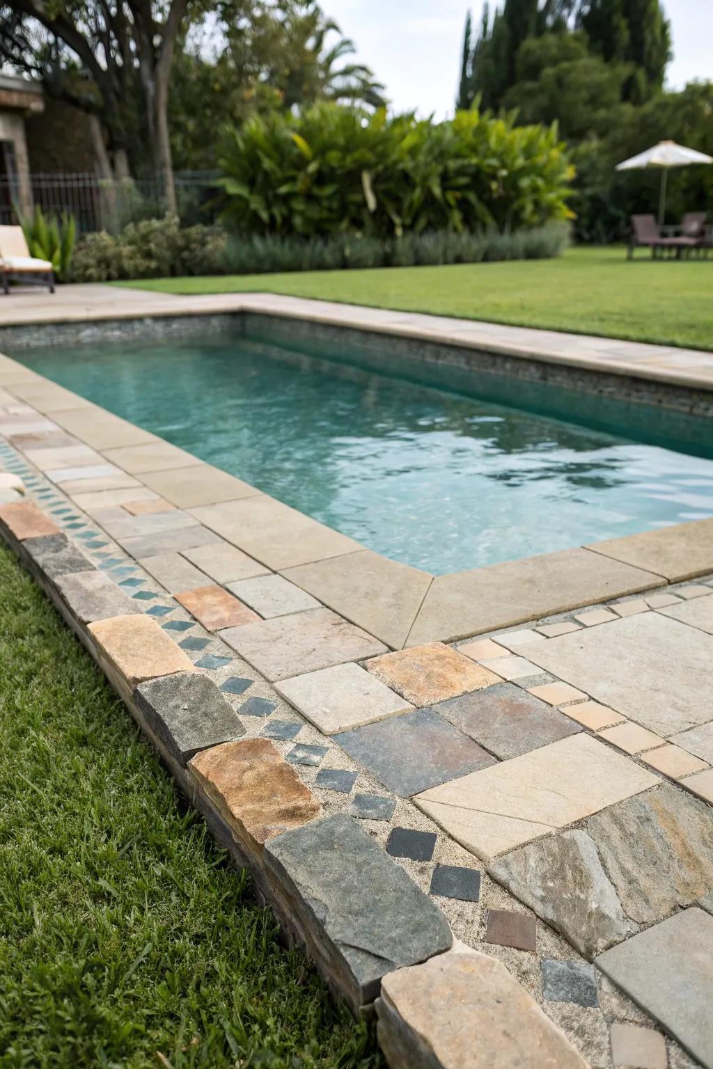 Recycled materials offer an eco-friendly option for pool coping.
