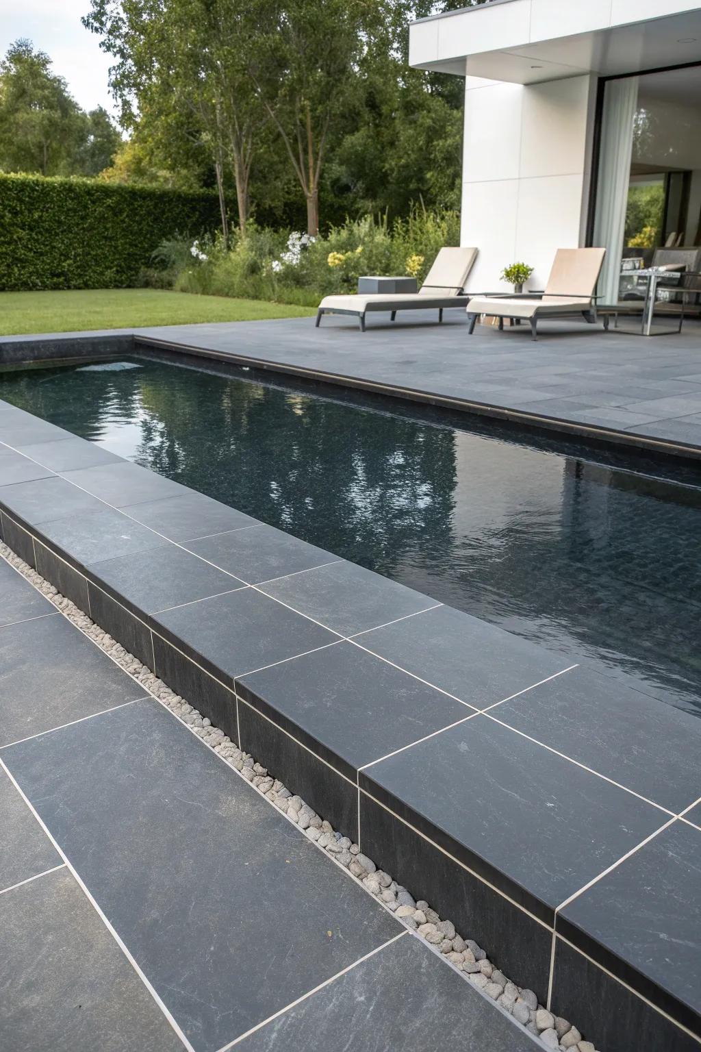 Sleek porcelain tiles provide a chic, urban pool edge.